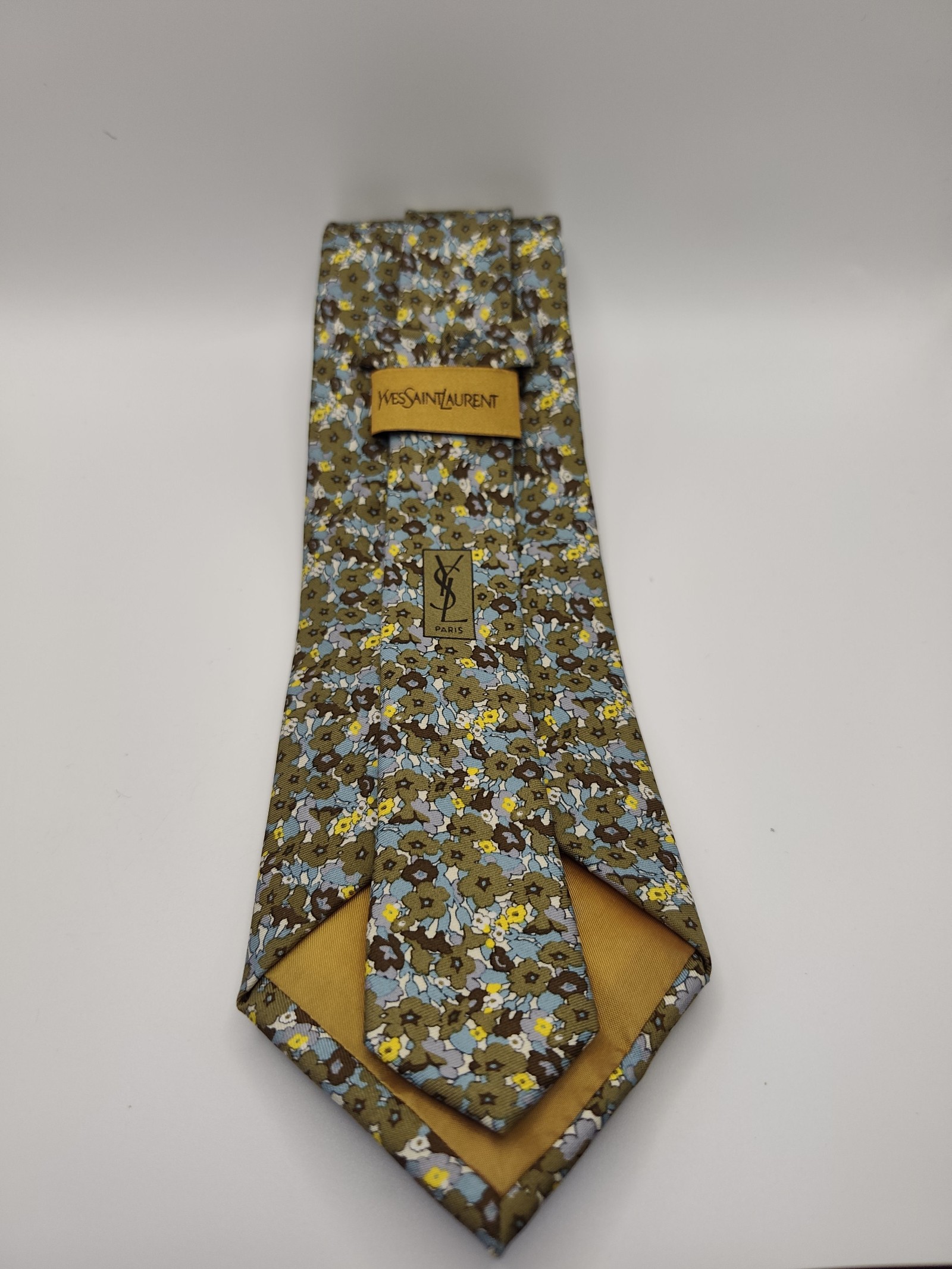 Yves Saint Laurent Olive Floral Silk Tie