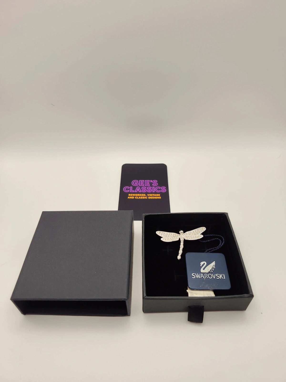Vintage Swarovski Crystal Pavé Dragonfly Brooch Rhodium Plated Swan Signed