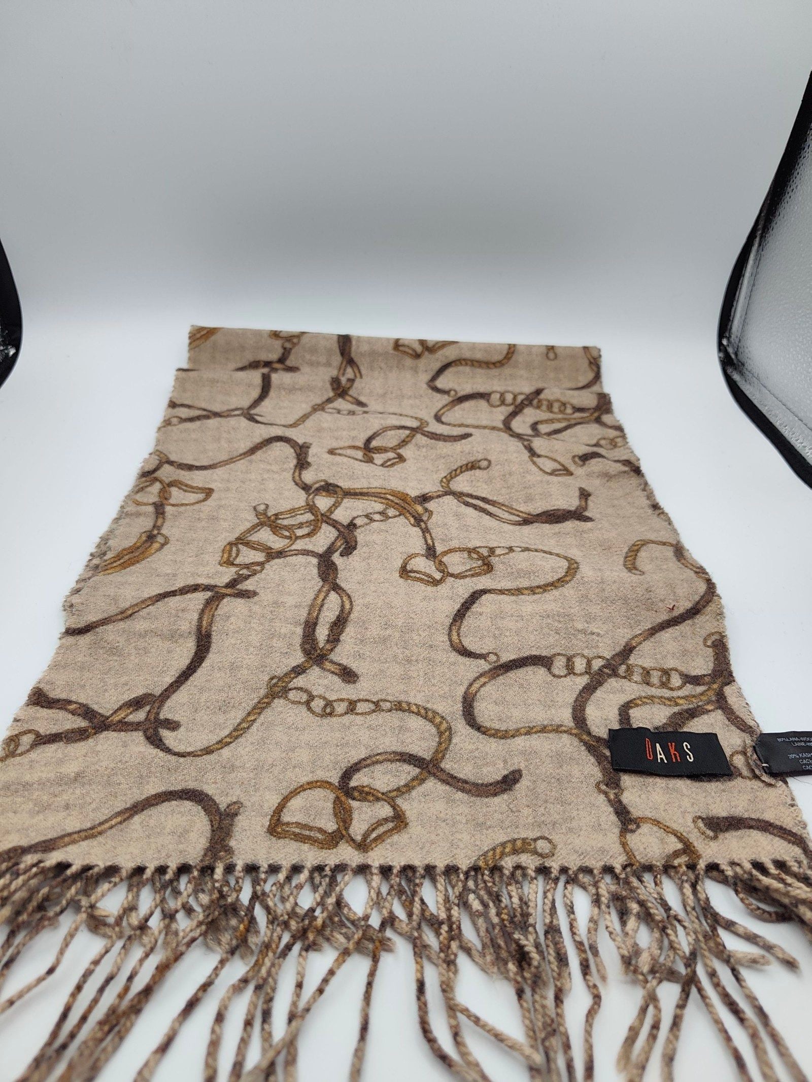 DAKS Beige Wool & Cashmere Patterned Scarf Other