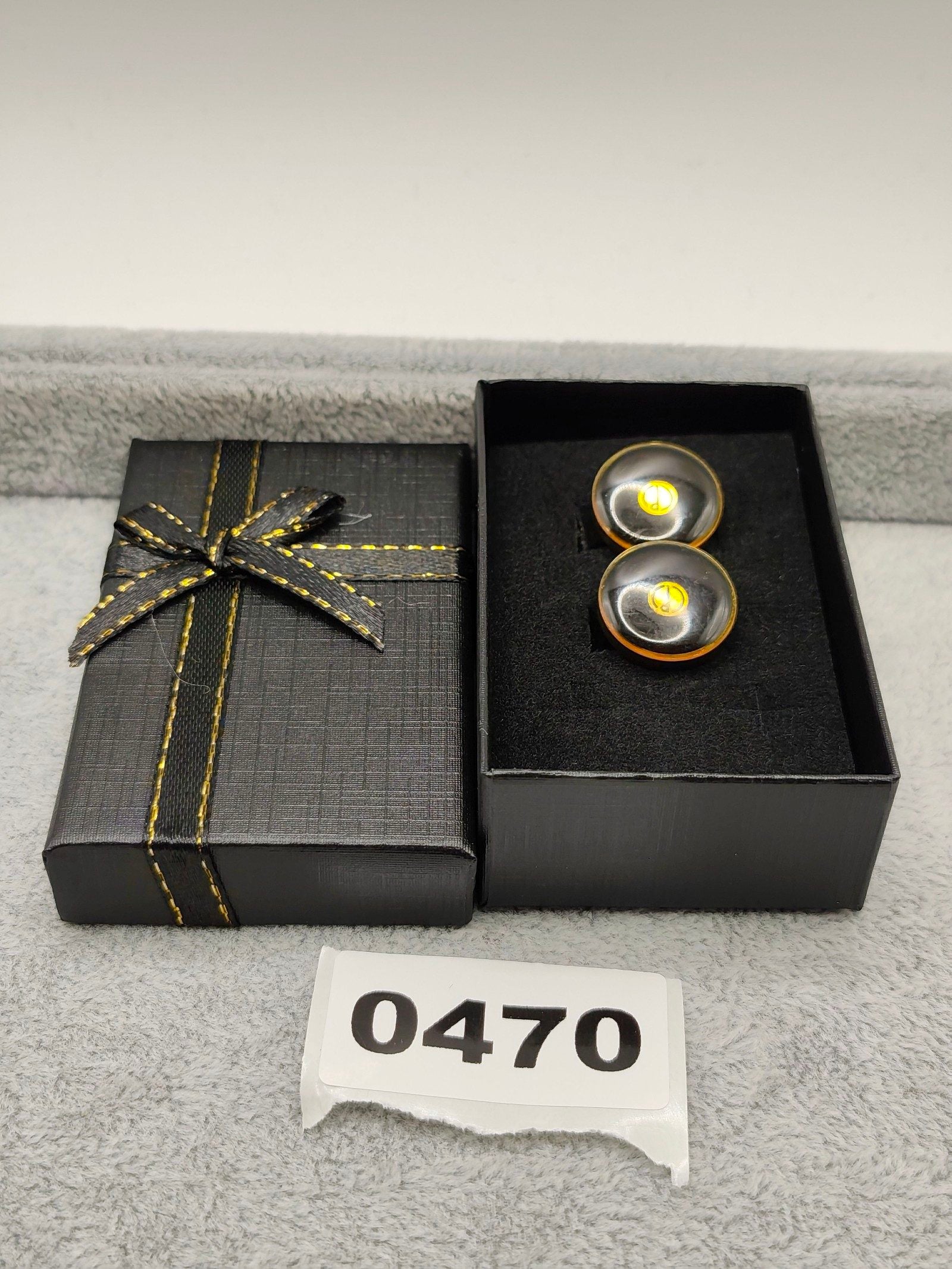 Vintage Dunhill Black & Gold Round Men's Cufflinks with Presentation Box