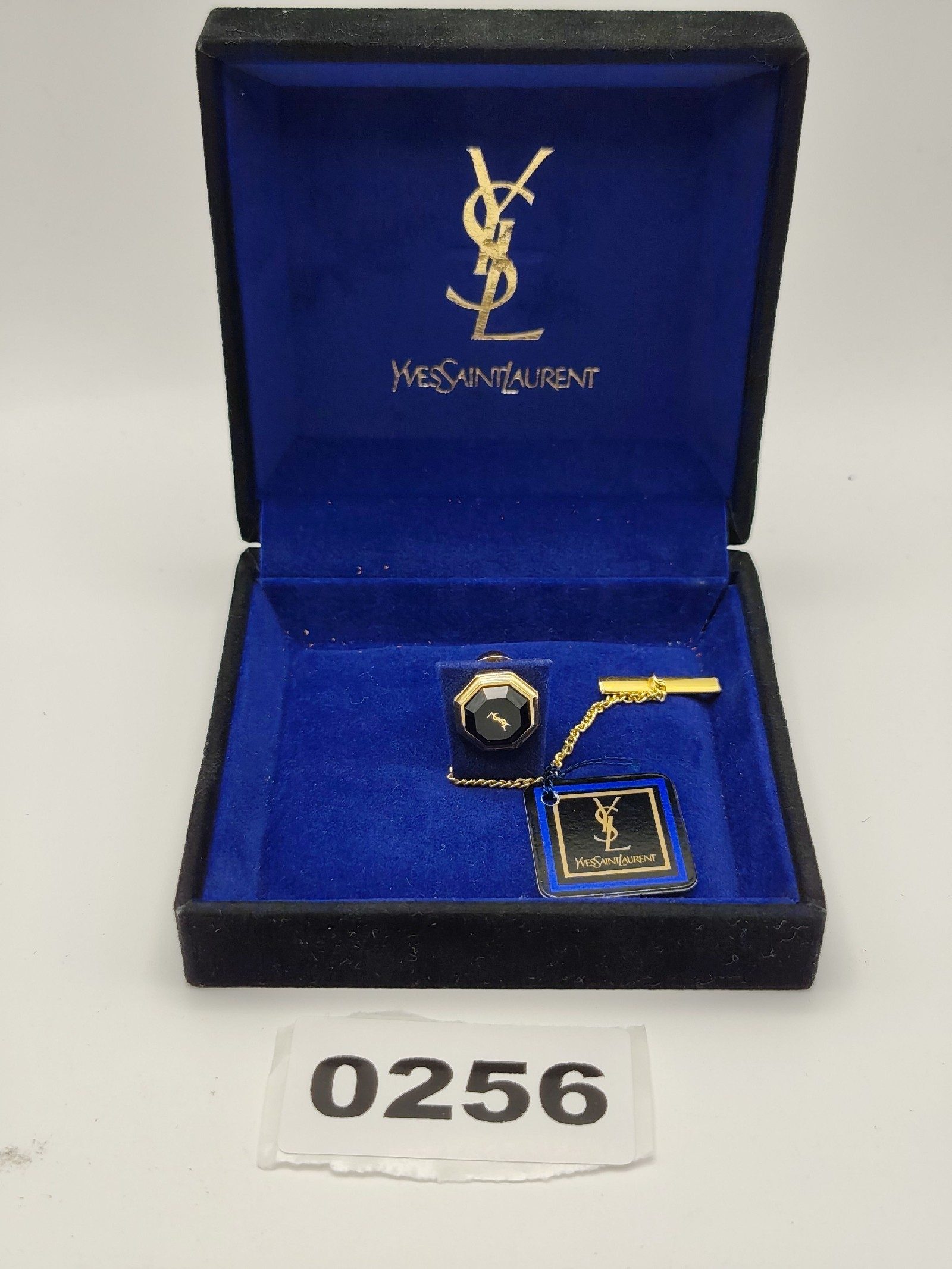 Yves Saint Laurent Men's Gold & Black Logo Tie Tack Pin