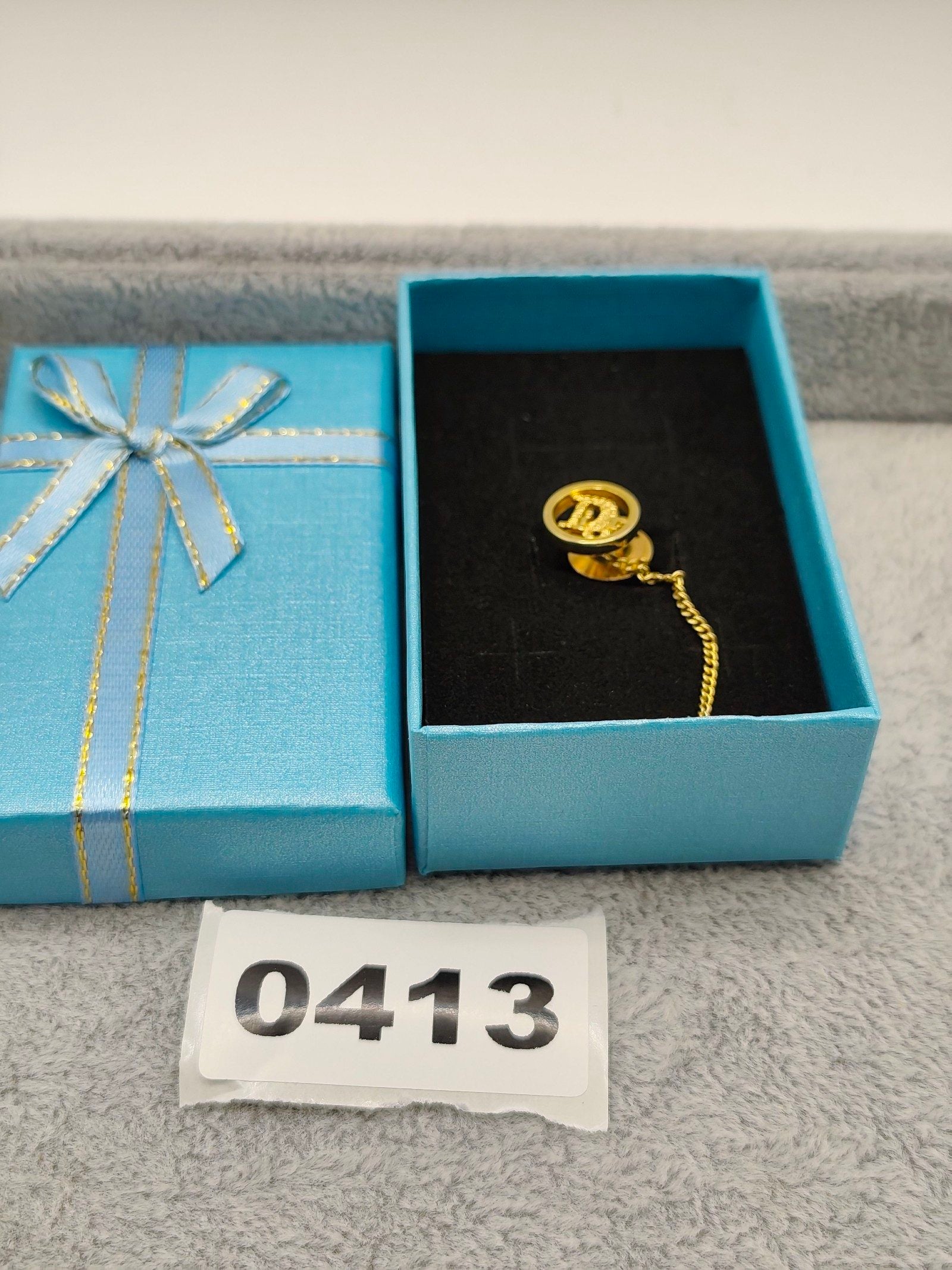 Dior Gold-Tone Men's Tie Tack Pin with Chain