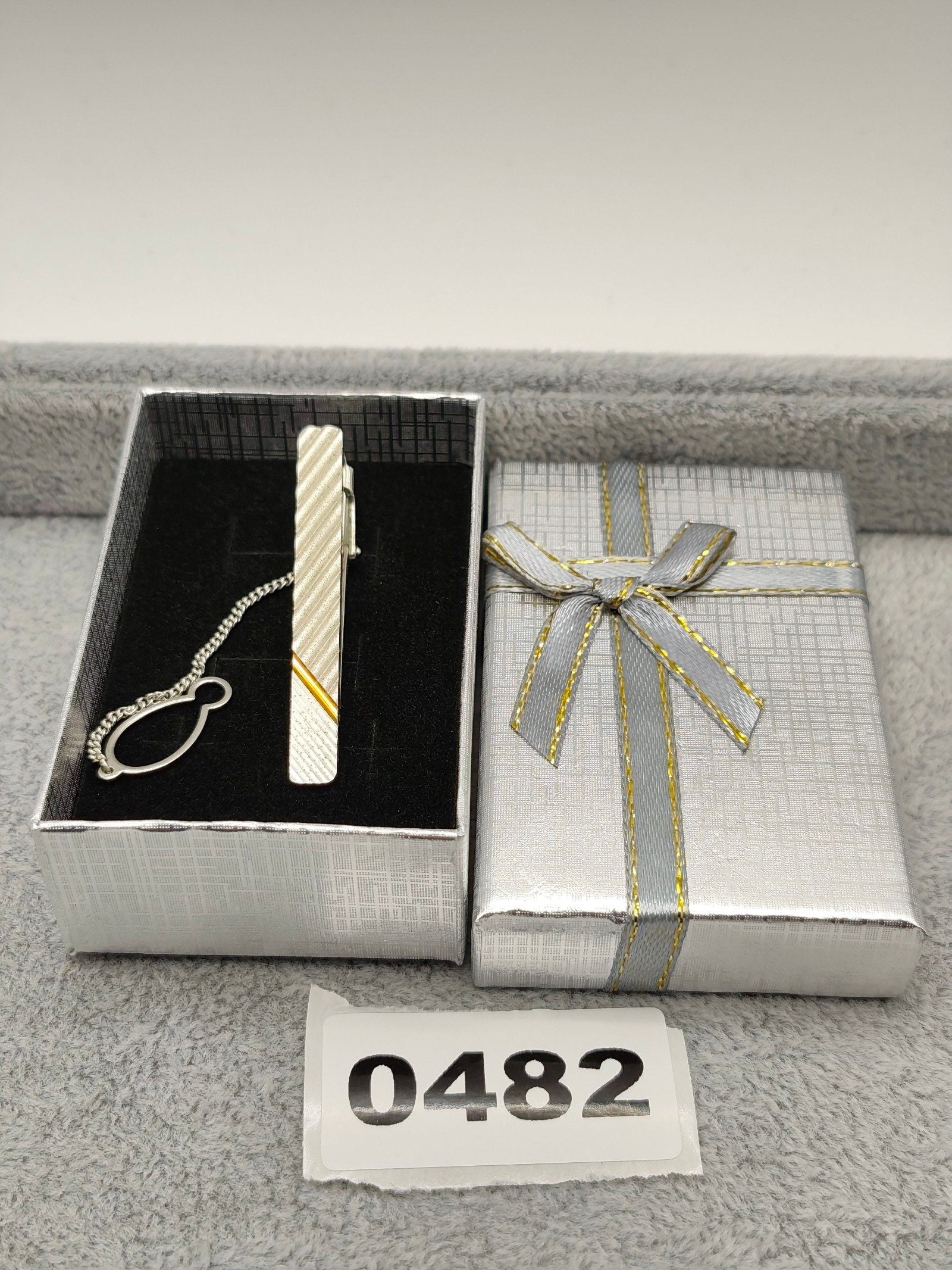 Silver & Gold Tone Metal Men's Tie Clip Bar with Chain Other