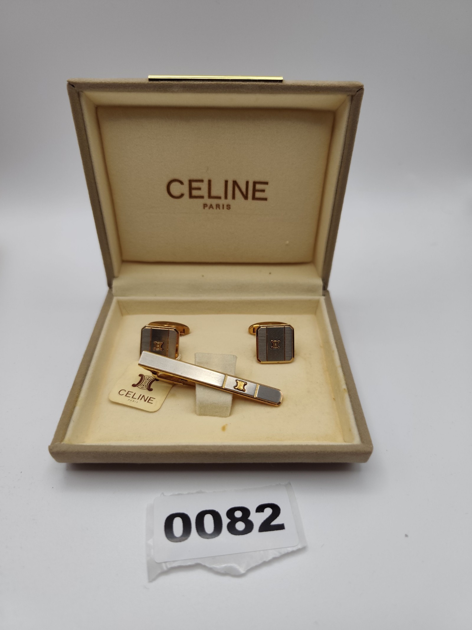 Celine Gold & Silver Tone Tie Clip & Cufflinks Set