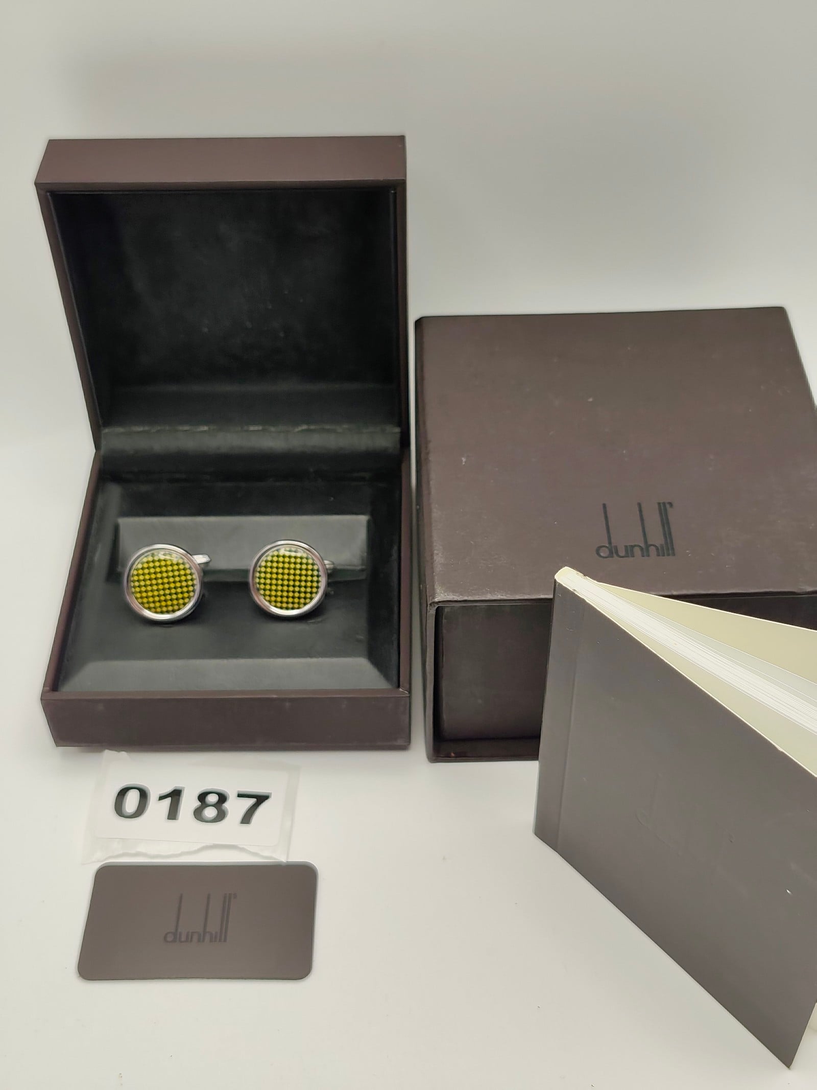 Dunhill Men's Yellow & Black Checkered Silver Tone Cufflinks