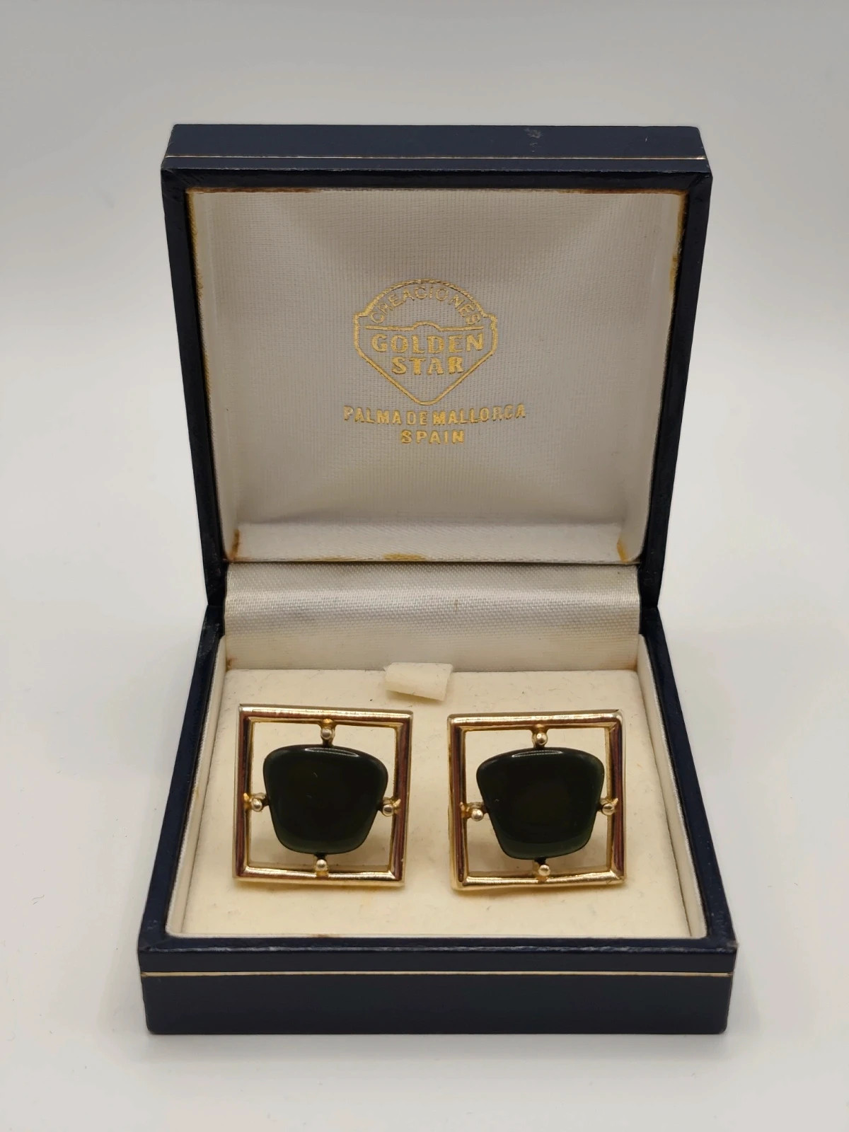 Vintage Sarah Coventry Modernist Cufflinks | Signed Germany & GB | Green Stone