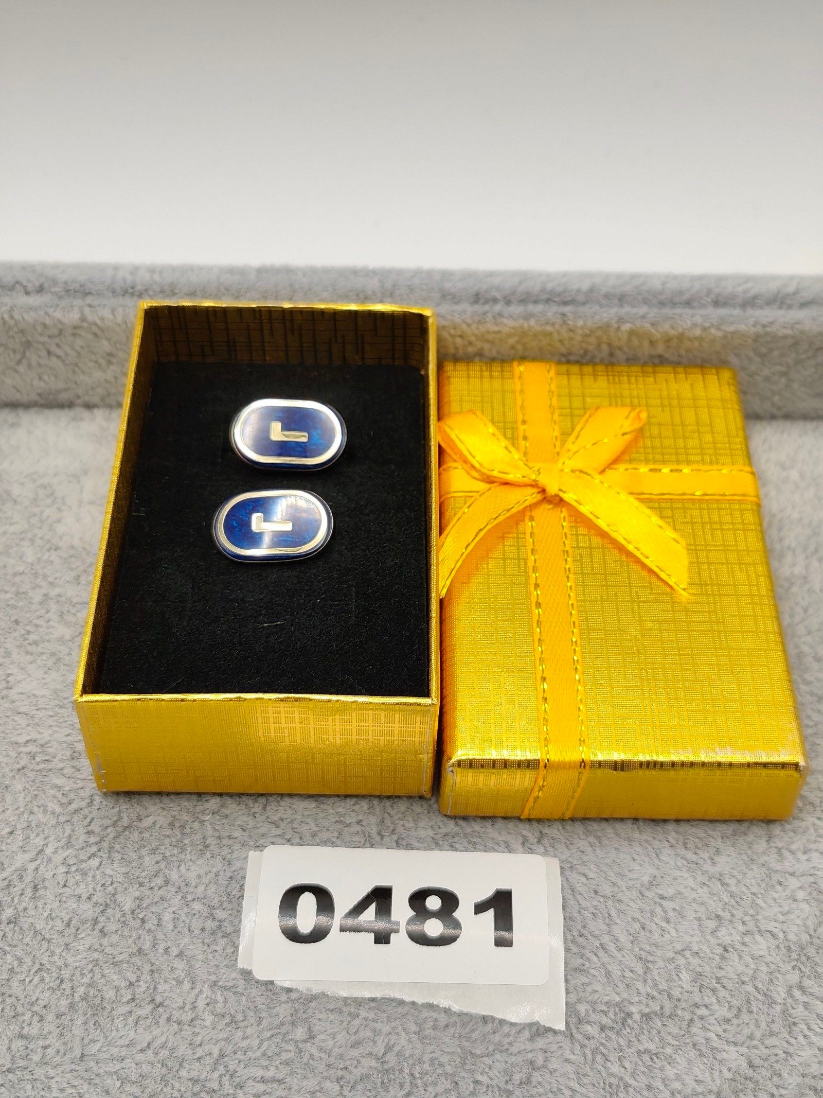 Lancel Blue & GoldOval Cufflinks with L logo