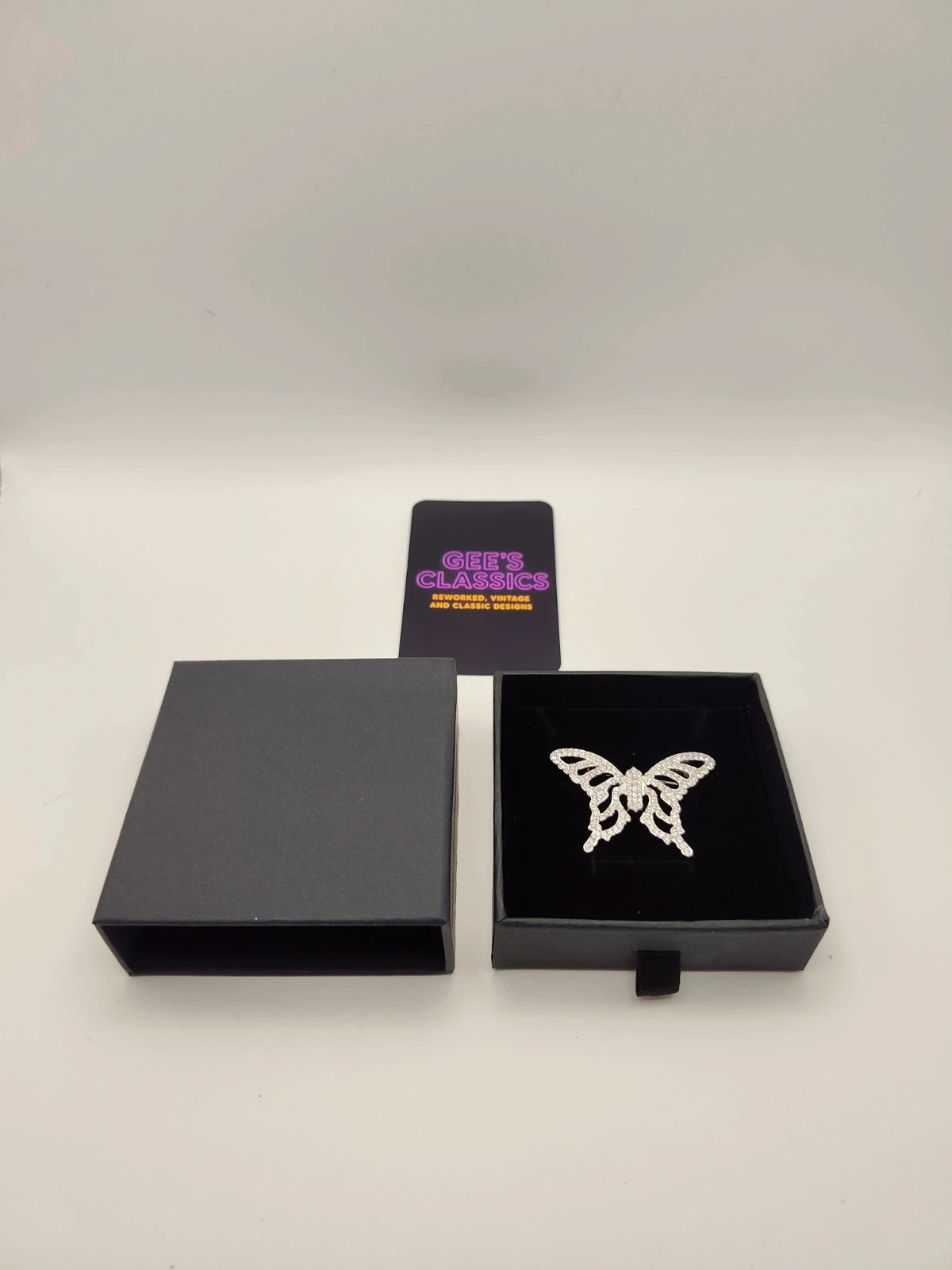 Vintage Swarovski Crystal Pavé Openwork Butterfly Brooch Rhodium Signed