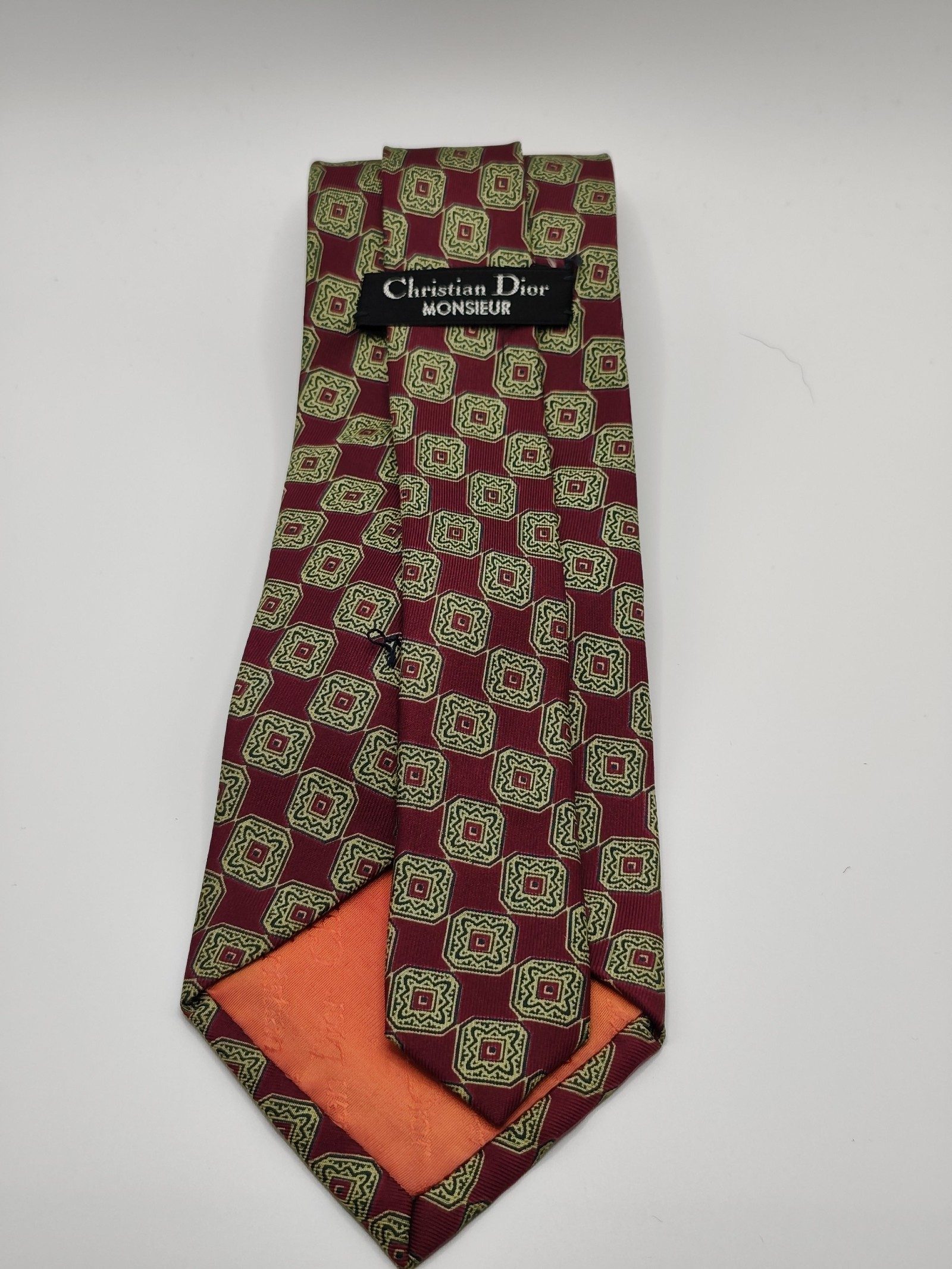 Christian Dior Monsieur Burgundy & Olive Geometric Silk Tie