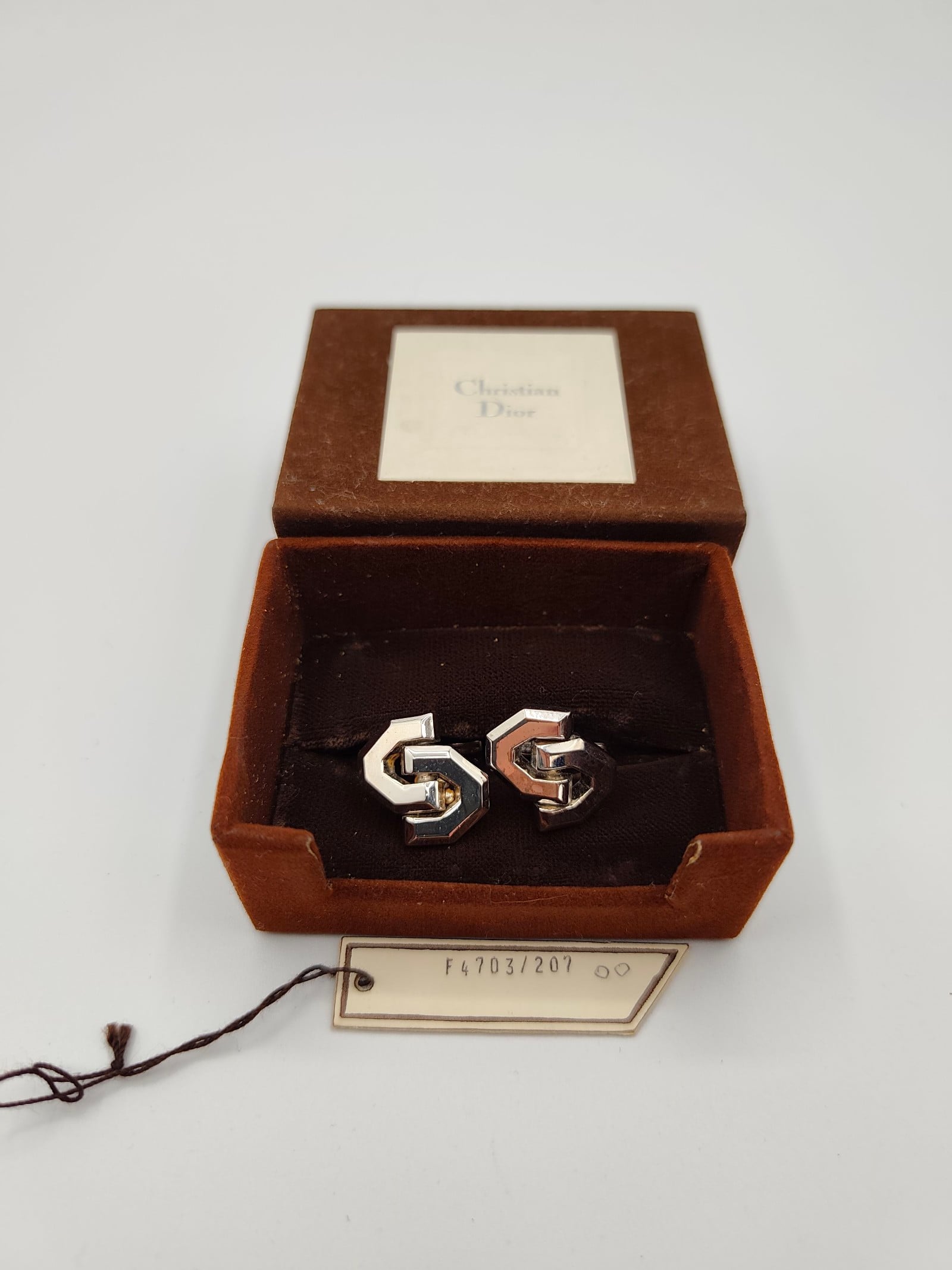 Christian Dior Silver Tone Logo Vintage Cufflinks
