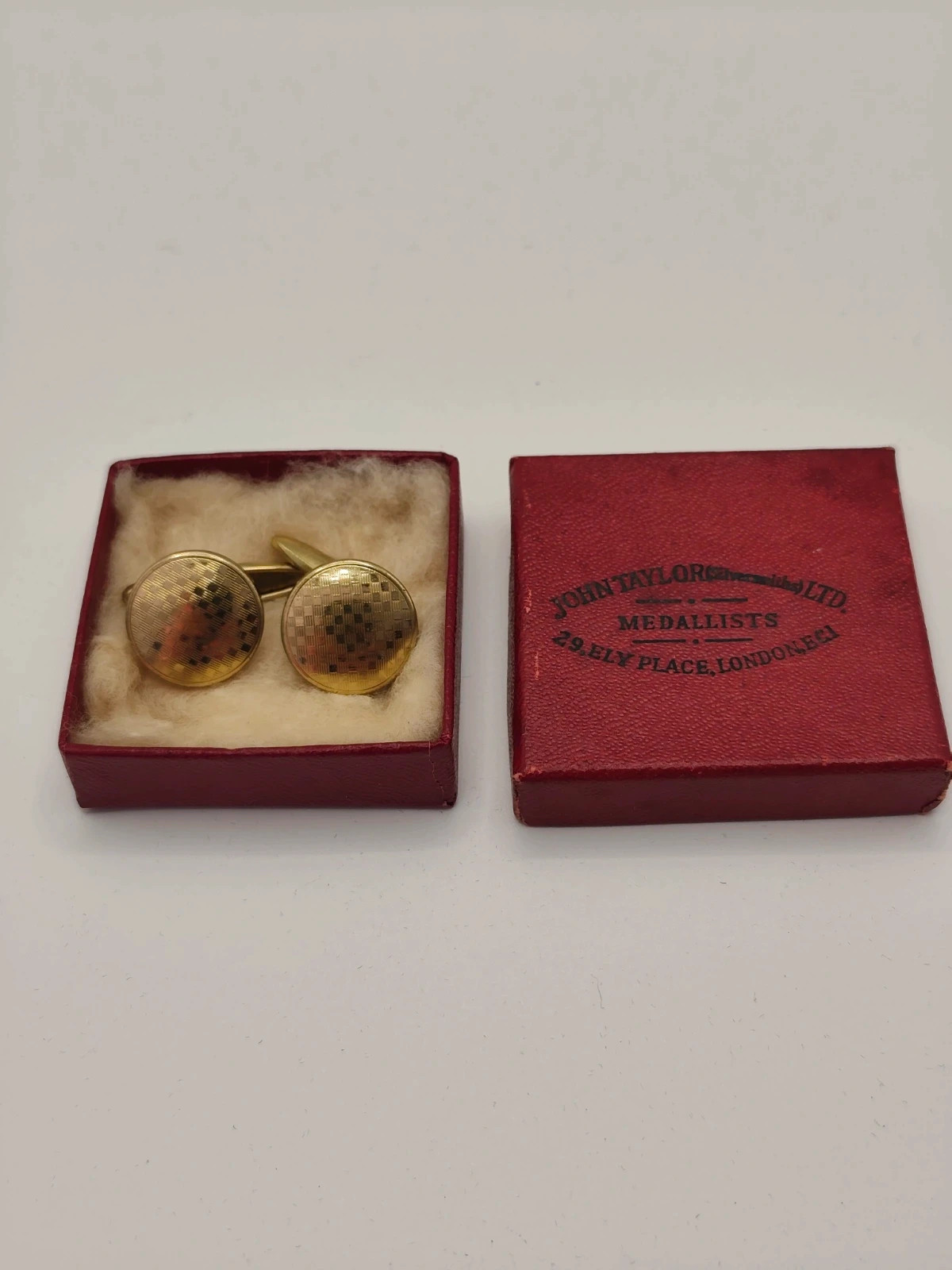 Vintage Gold Tone John Taylor London Silversmiths Cufflinks & Box