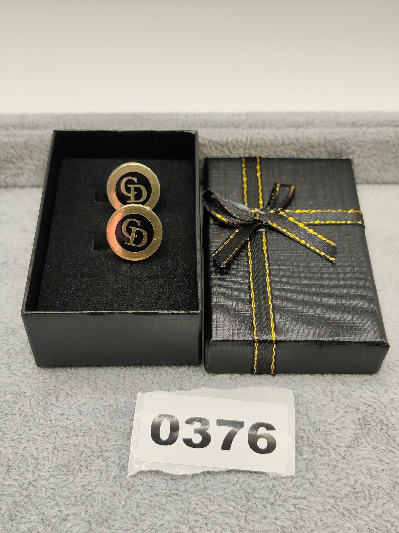 Gold & Black CD Logo Christian Dior Round Cufflinks Men Other