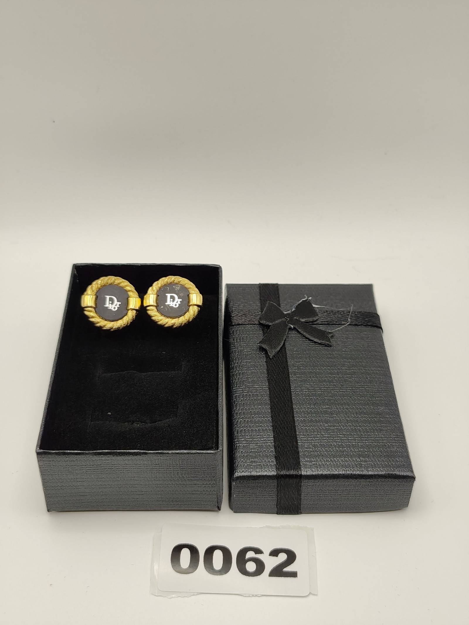 Dior Gold Tone & Black Logo Cufflinks Men Other