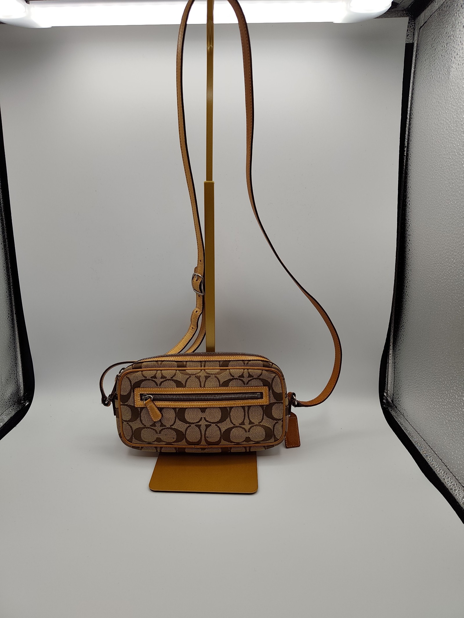 Coach Brown Signature Canvas Crossbody Bag Adjustable Strap