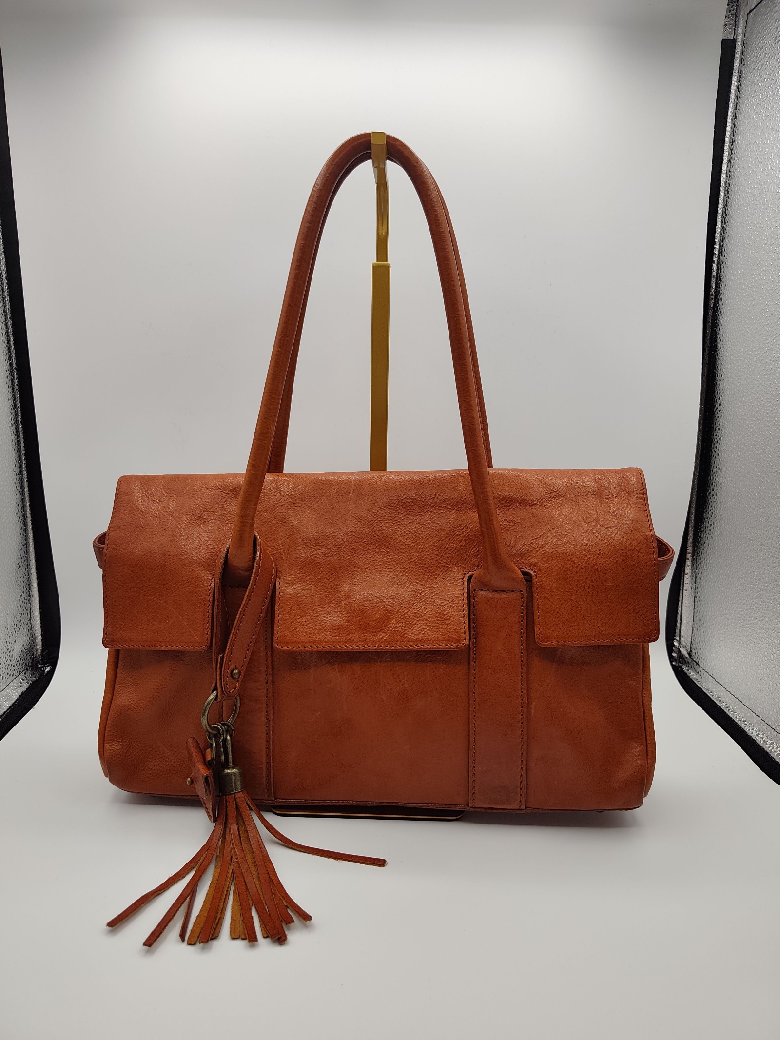 Dakota Tan Genuine Leather Women's Shoulder Bag Tassel Accent