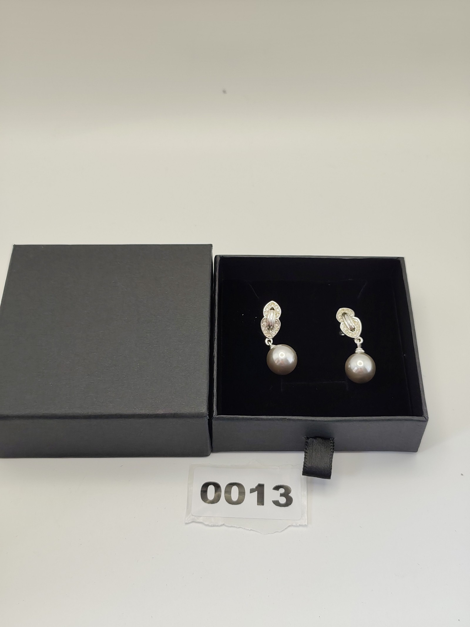 Nina Ricci Silver Tone & Pearl Drop Earrings