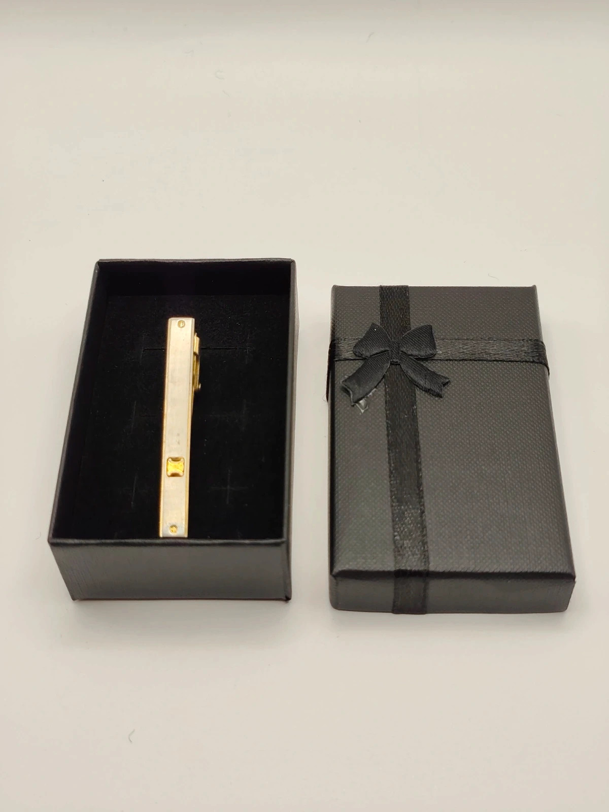 Vintage Celine Two Tone Gold & Silver Triomphe Logo Tie Clip Bar Signed