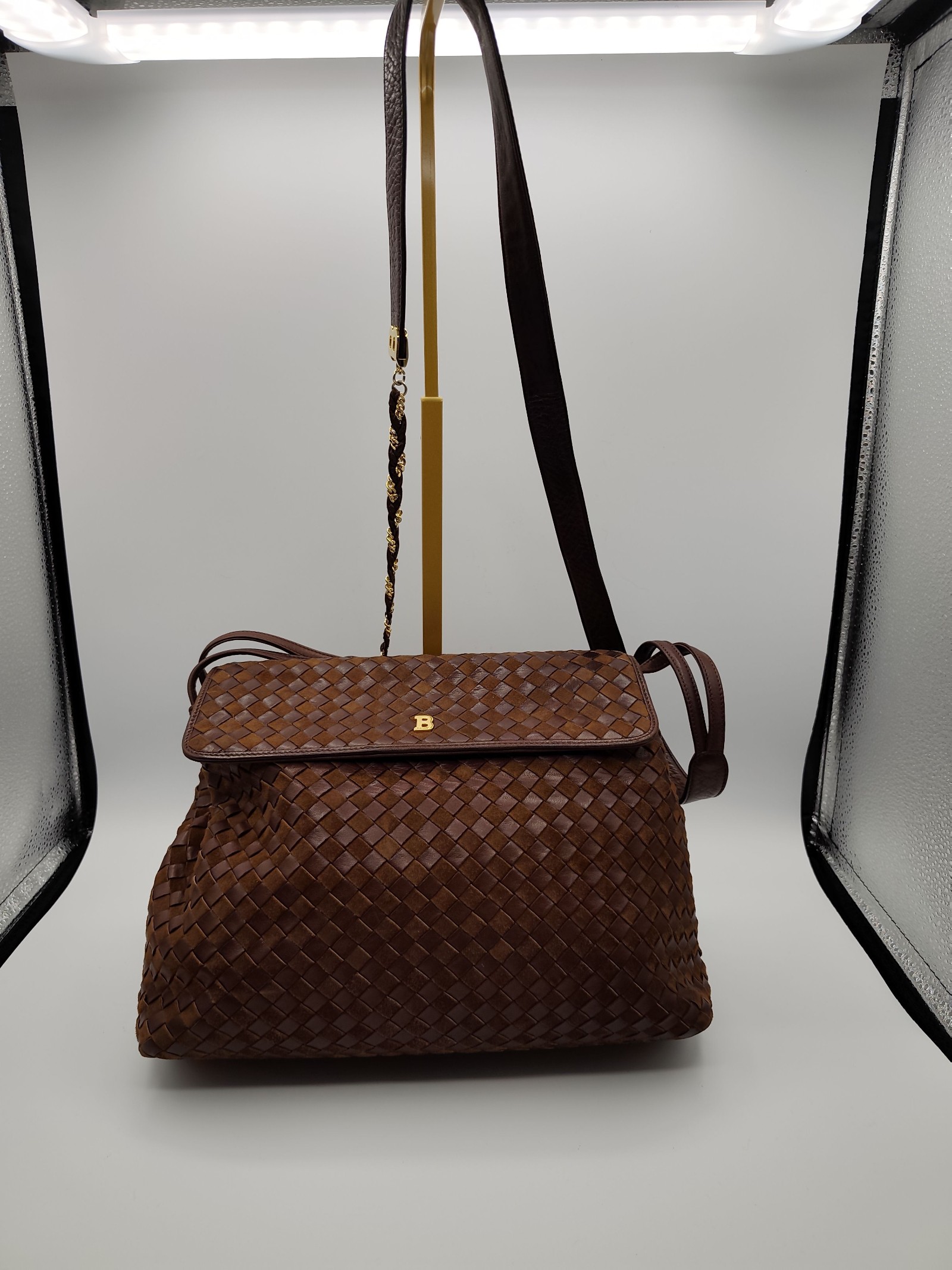 Bally Brown Woven Leather Crossbody Bag