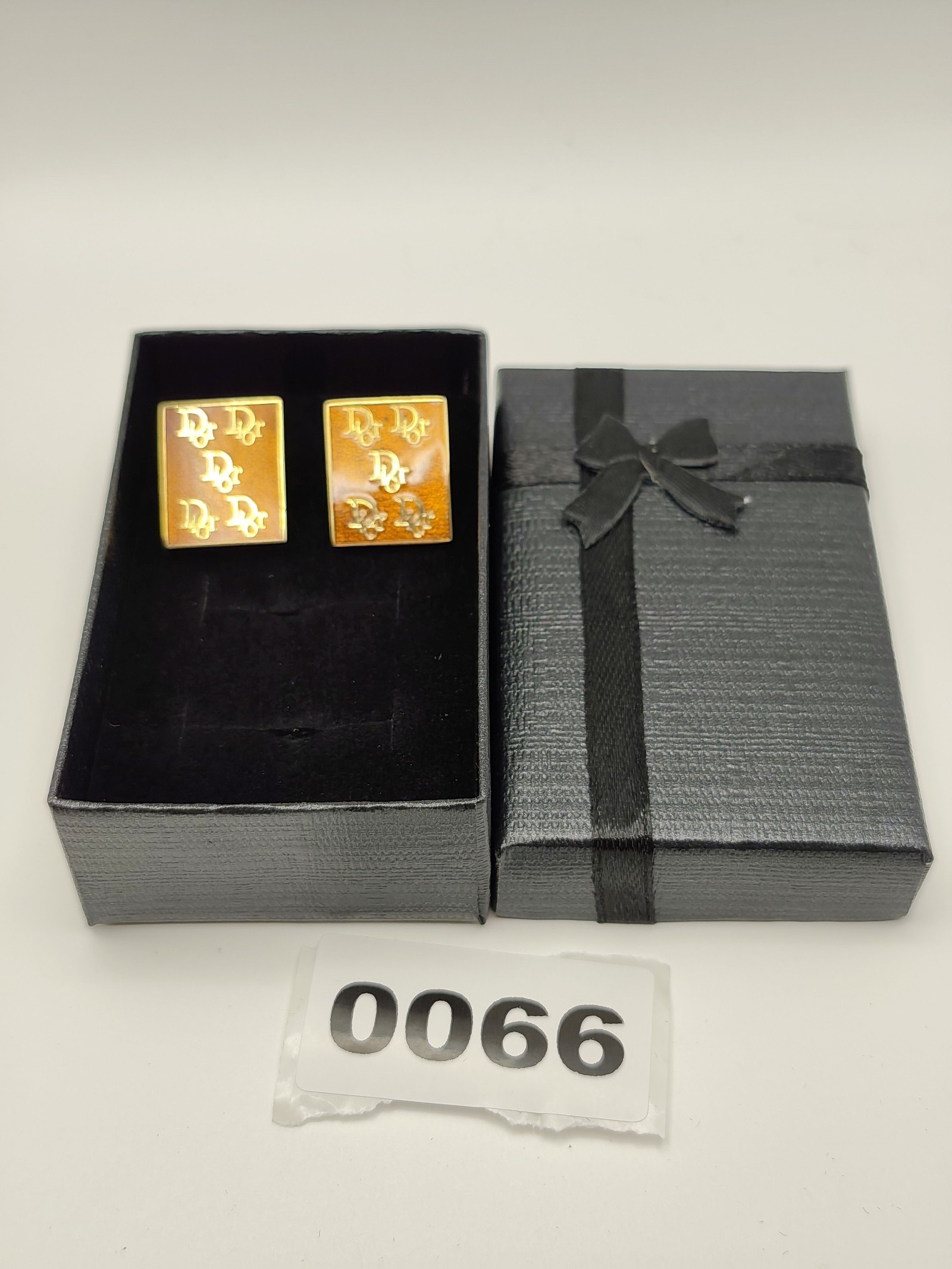 Dior Brown & Gold Logo Square Cufflinks Other