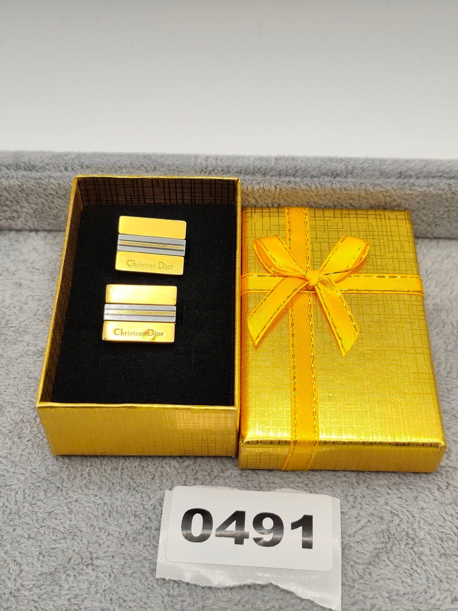 Christian Dior Gold & Silver Tone Striped Cufflinks Men's