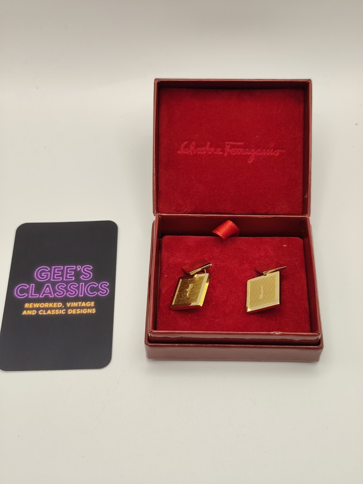 Salvatore Ferragamo Vintage Cufflinks Made In Italy With Original Box