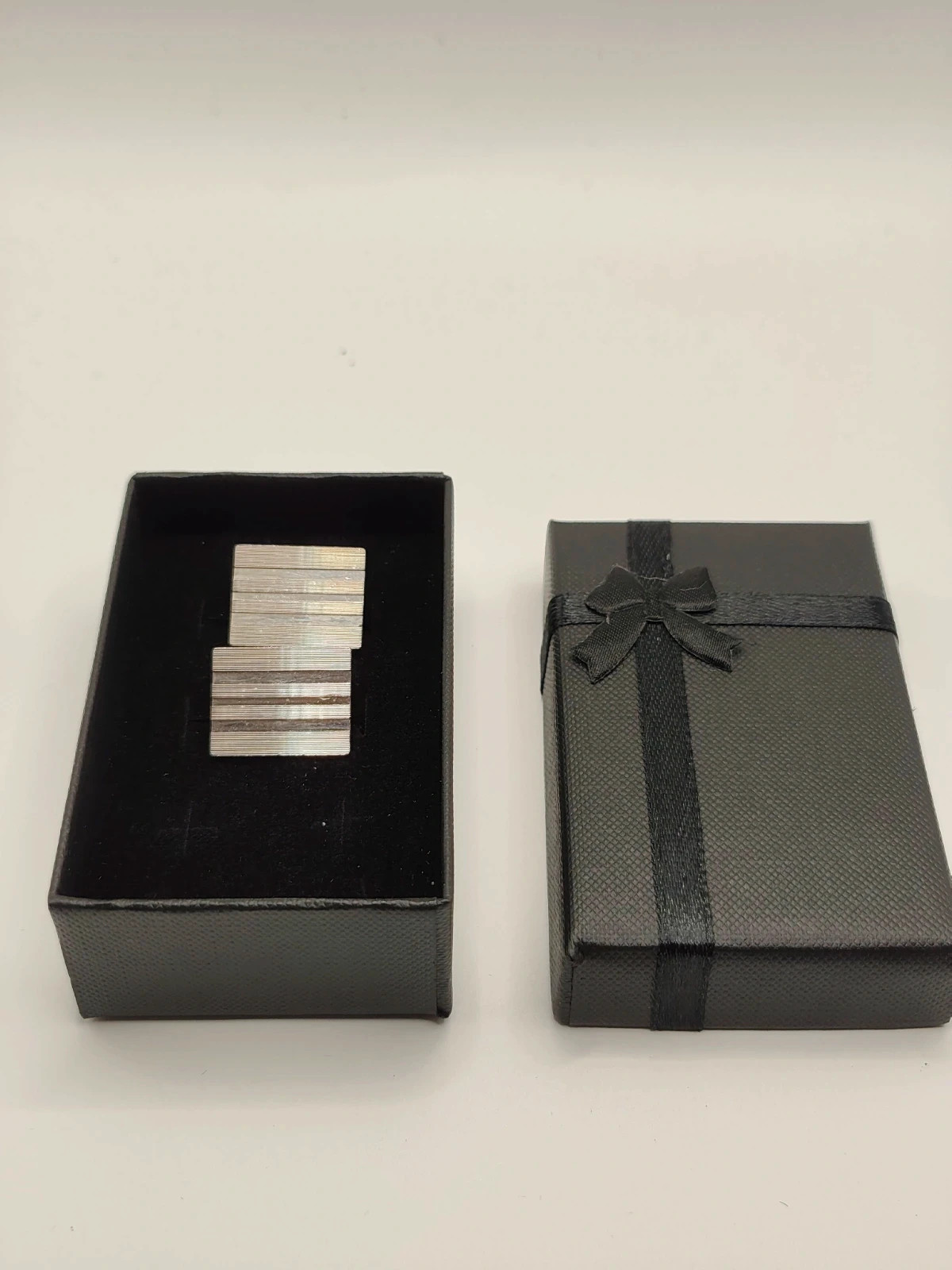 Vintage Silver Tone Striped Rectangular Cufflinks Retro Geometric Men's Gift Boxed