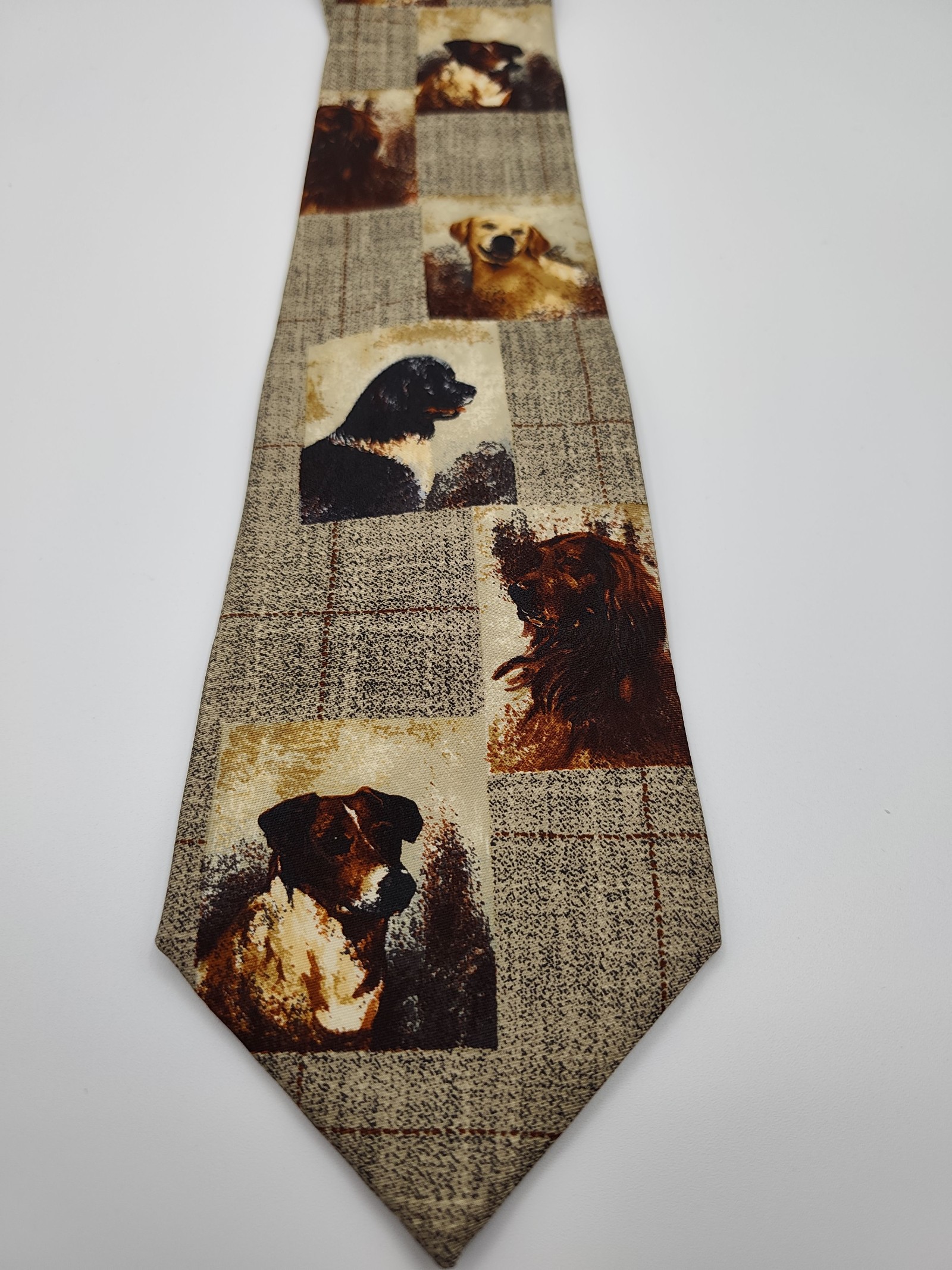 Dunhill Beige & Brown Dog Print Silk Tie Man's Best Friend II