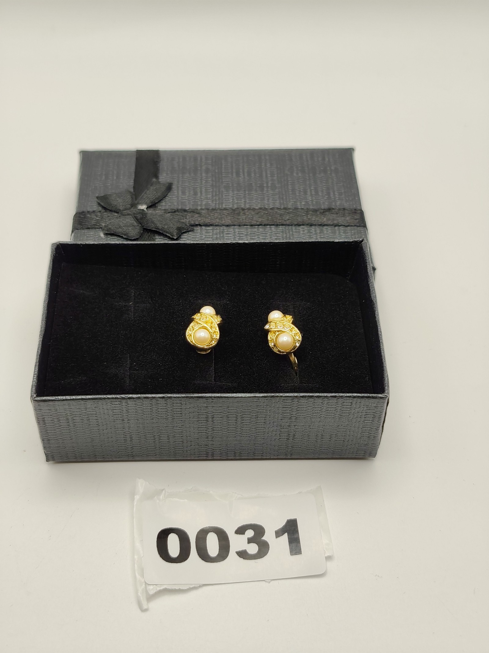 Monet Gold Tone Pearl & Crystal Clip On Earrings