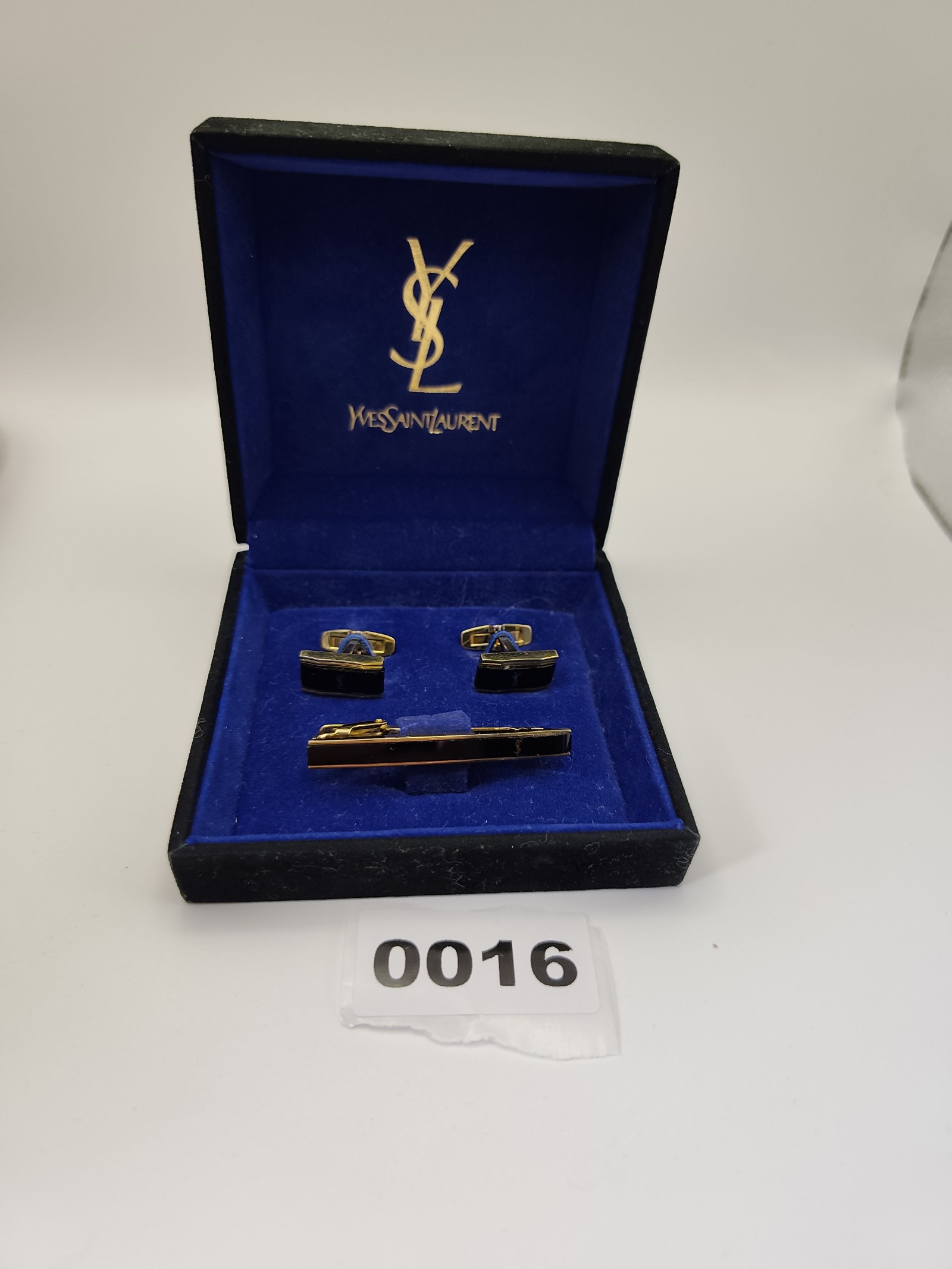 Yves Saint Laurent Black & Gold Tie Clip & Cufflinks Set