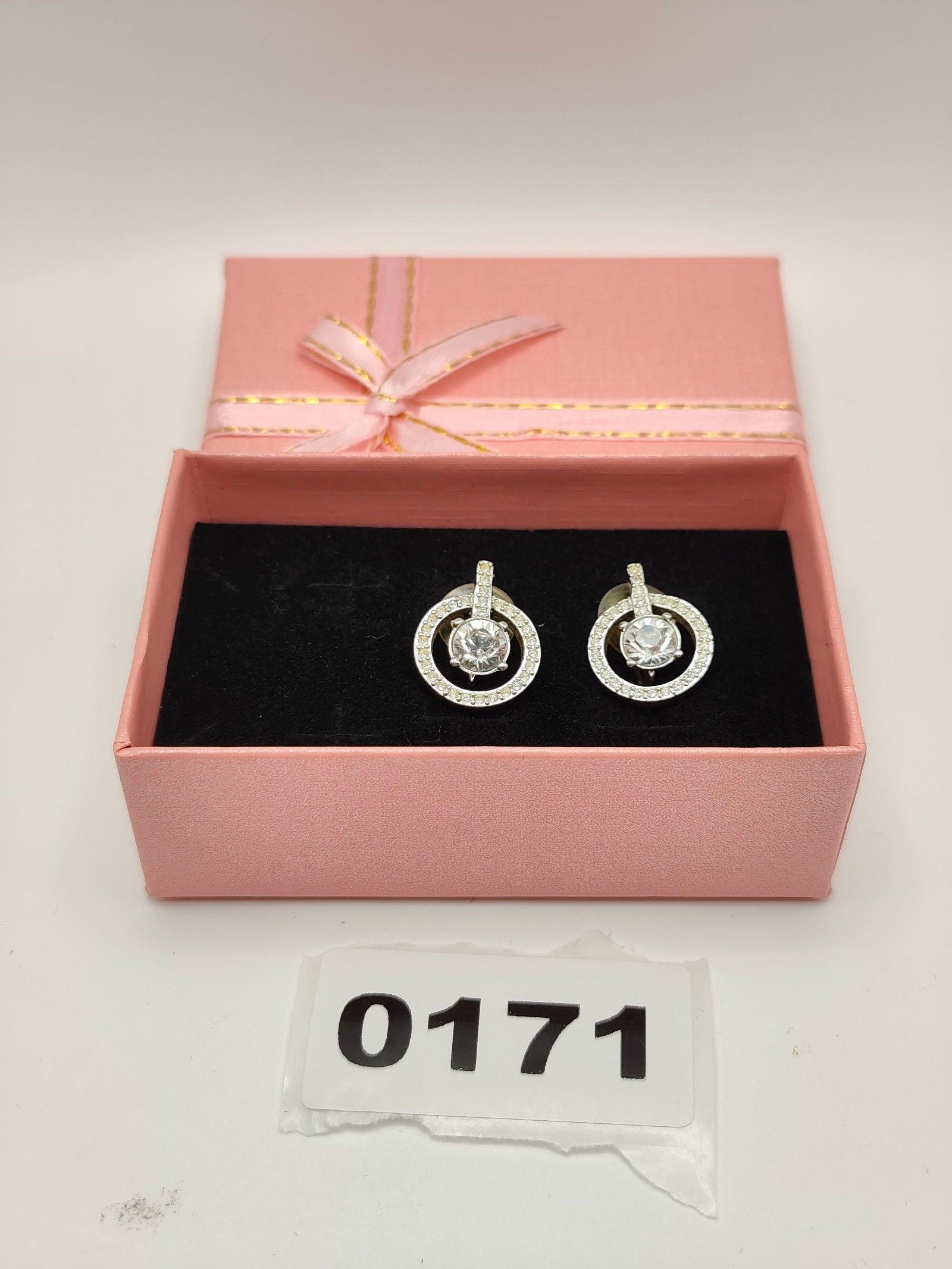 Silver Clear Crystal Circle Stud Earrings
