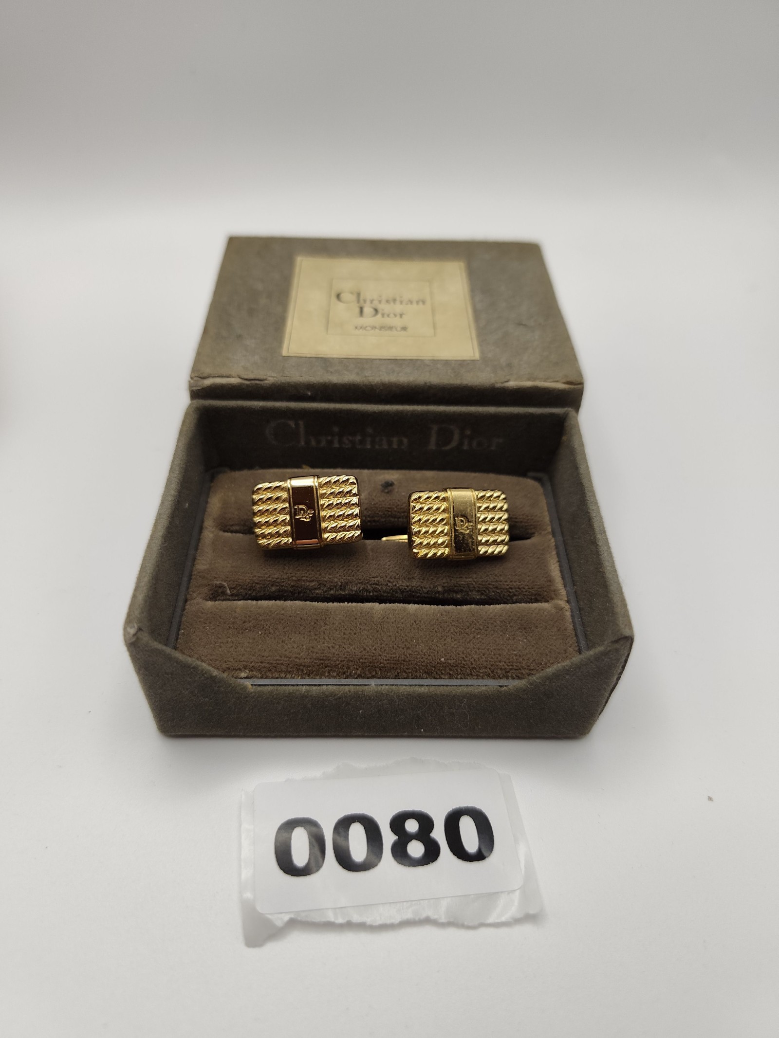 Christian Dior Gold Tone Logo Cufflinks Men Other with Original Box