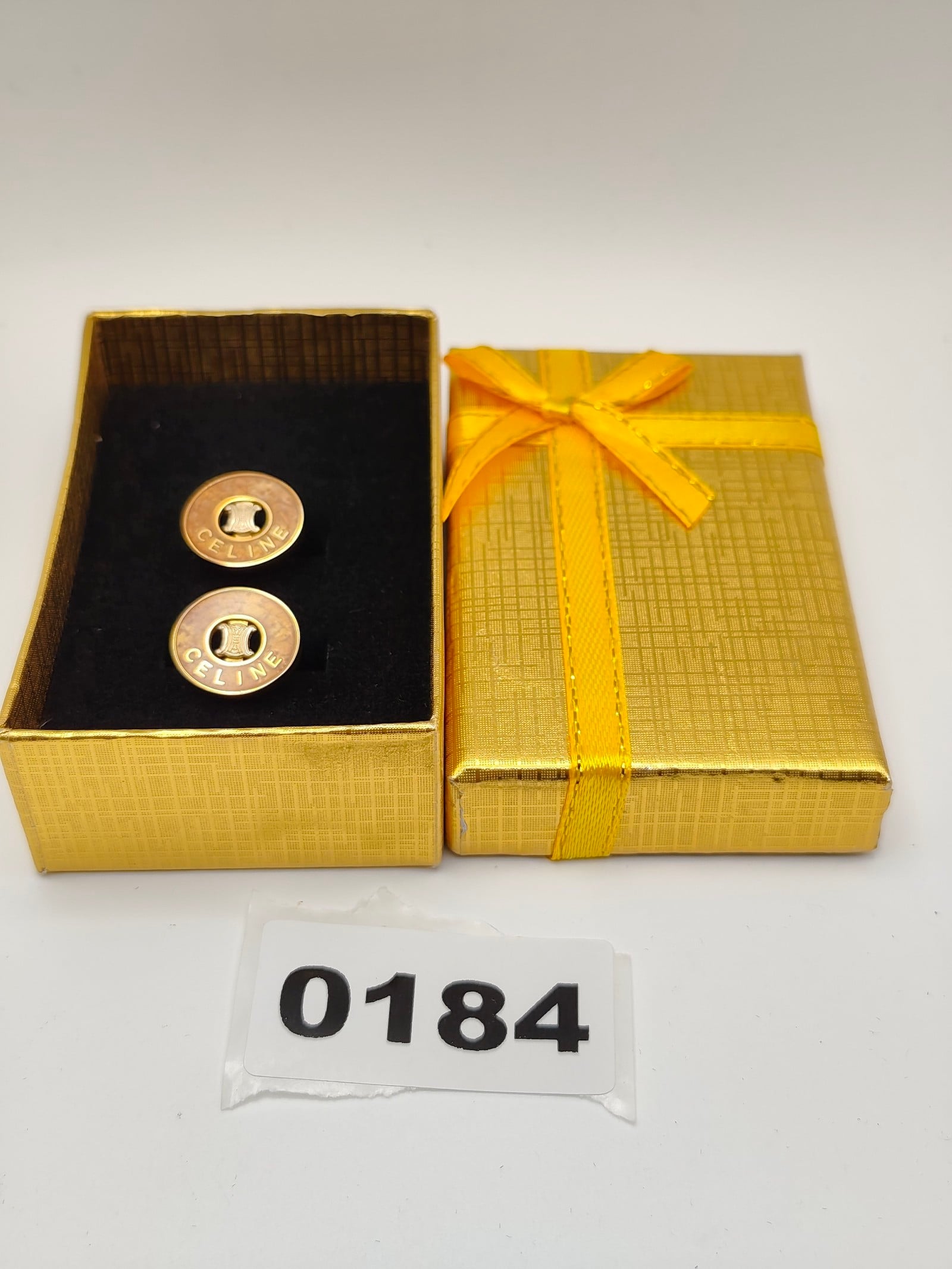 Celine Brown & Gold Logo Round Unisex Cufflinks Other