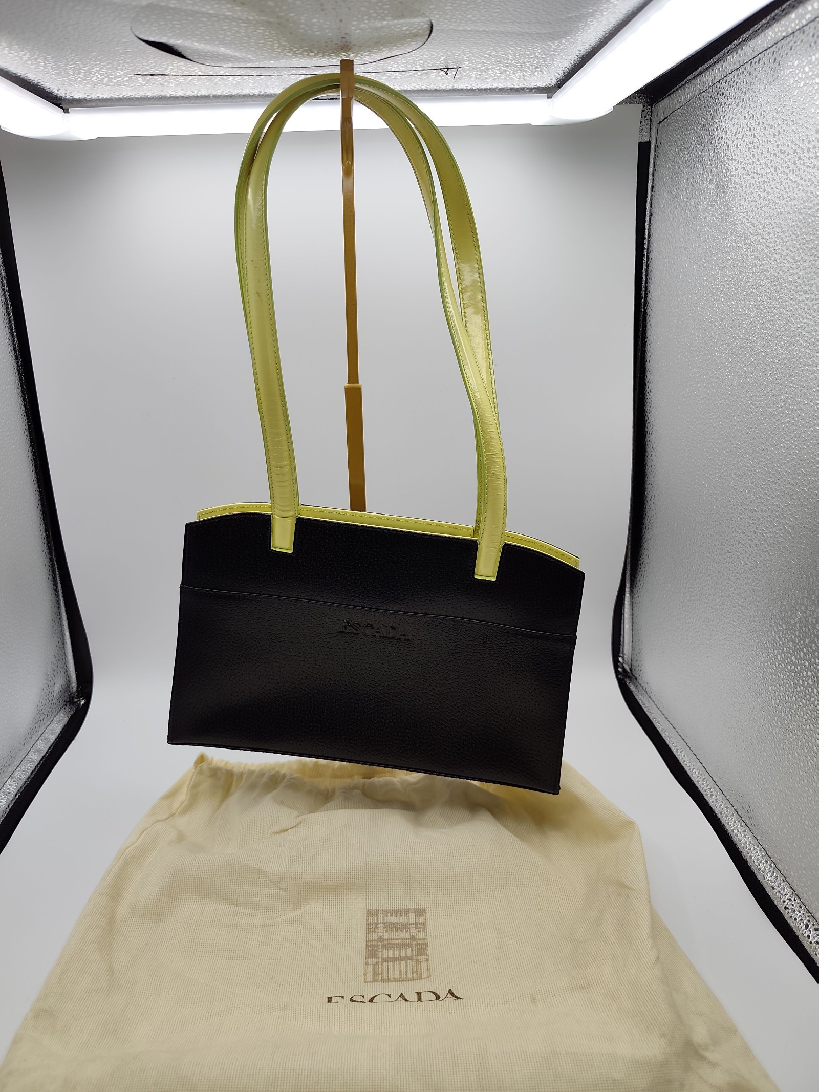 Escada Black & Yellow Leather Shoulder Bag