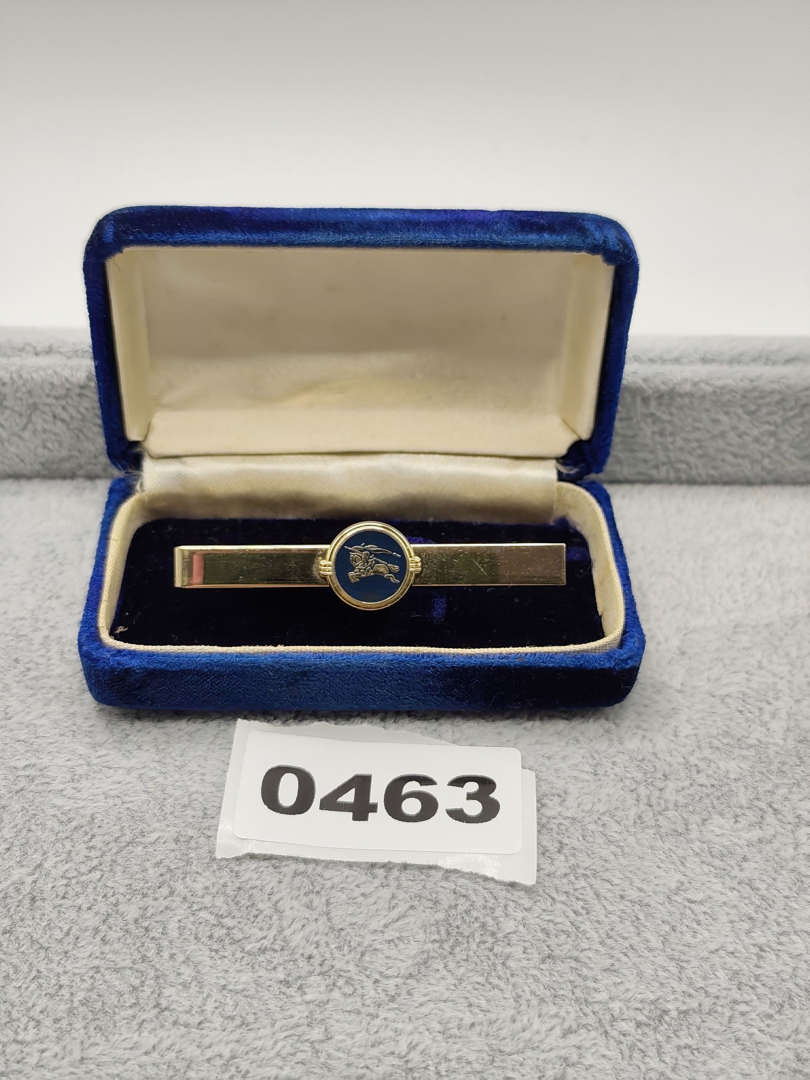 Burberry Gold Tone Blue Enamel Knight Crest Men's Tie Bar Clip
