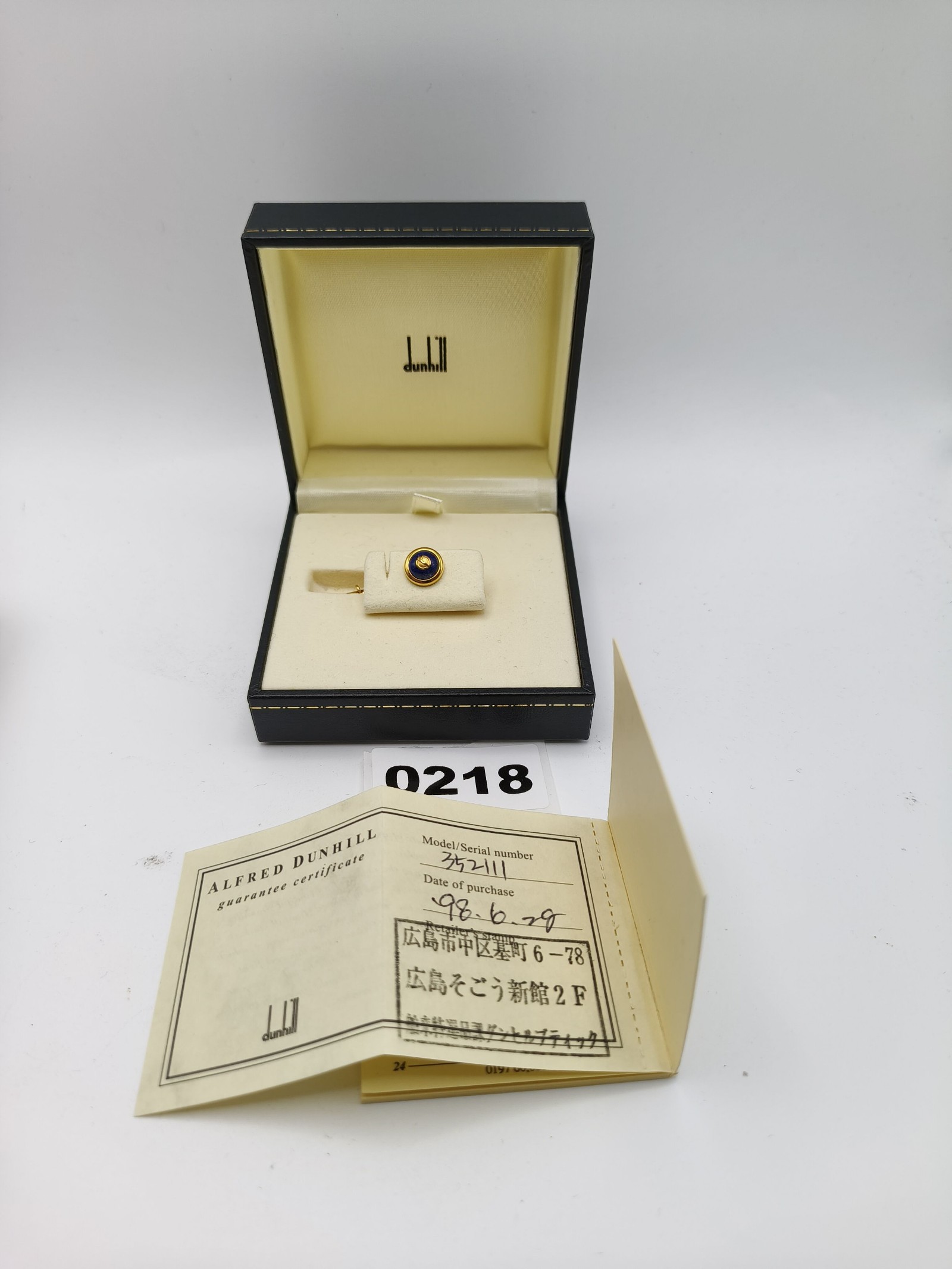 Dunhill Blue & Gold Tie Pin Men Other with Box & Certificate