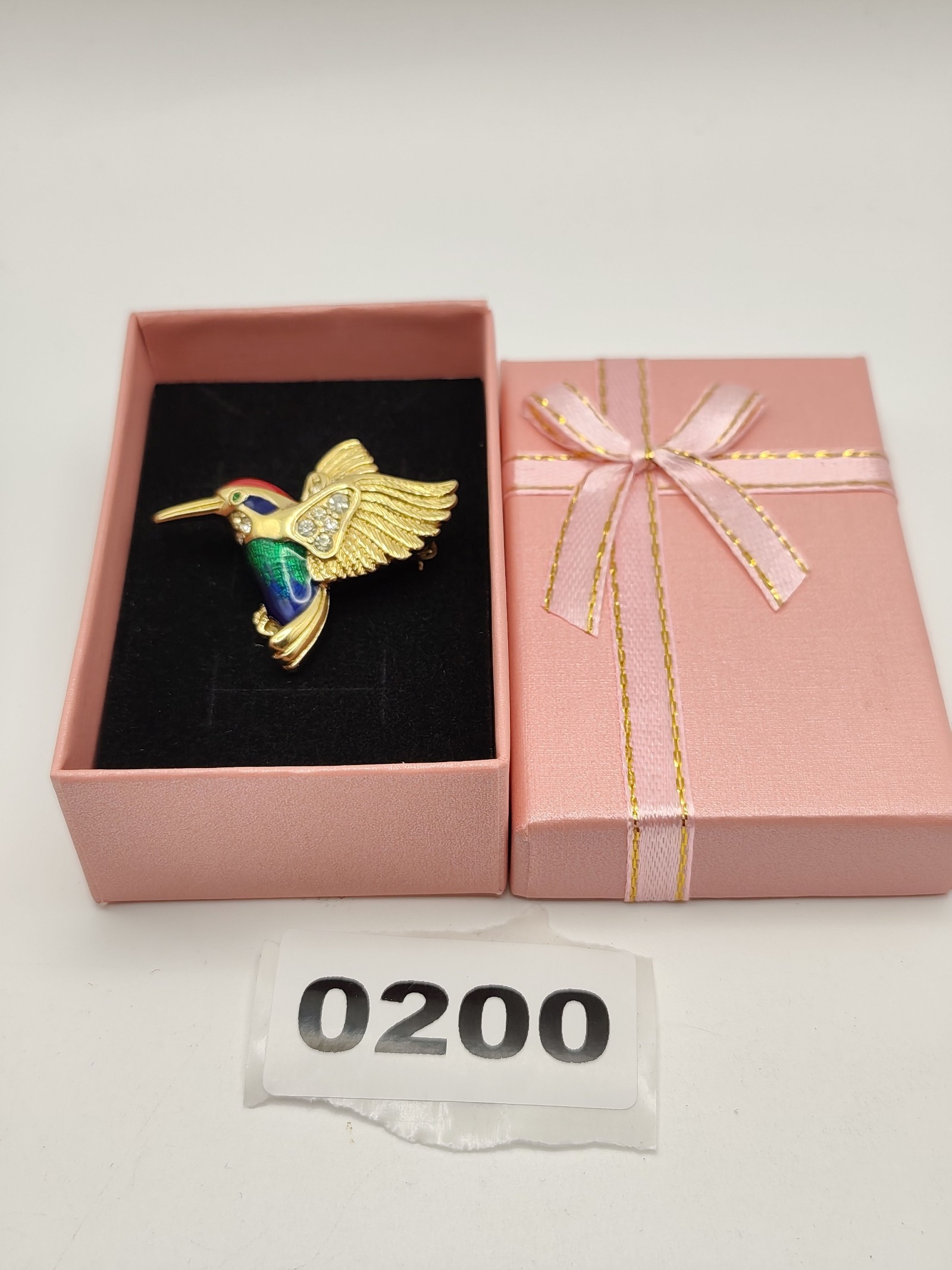 A&S Gold Tone Multicolor Hummingbird Brooch Pin
