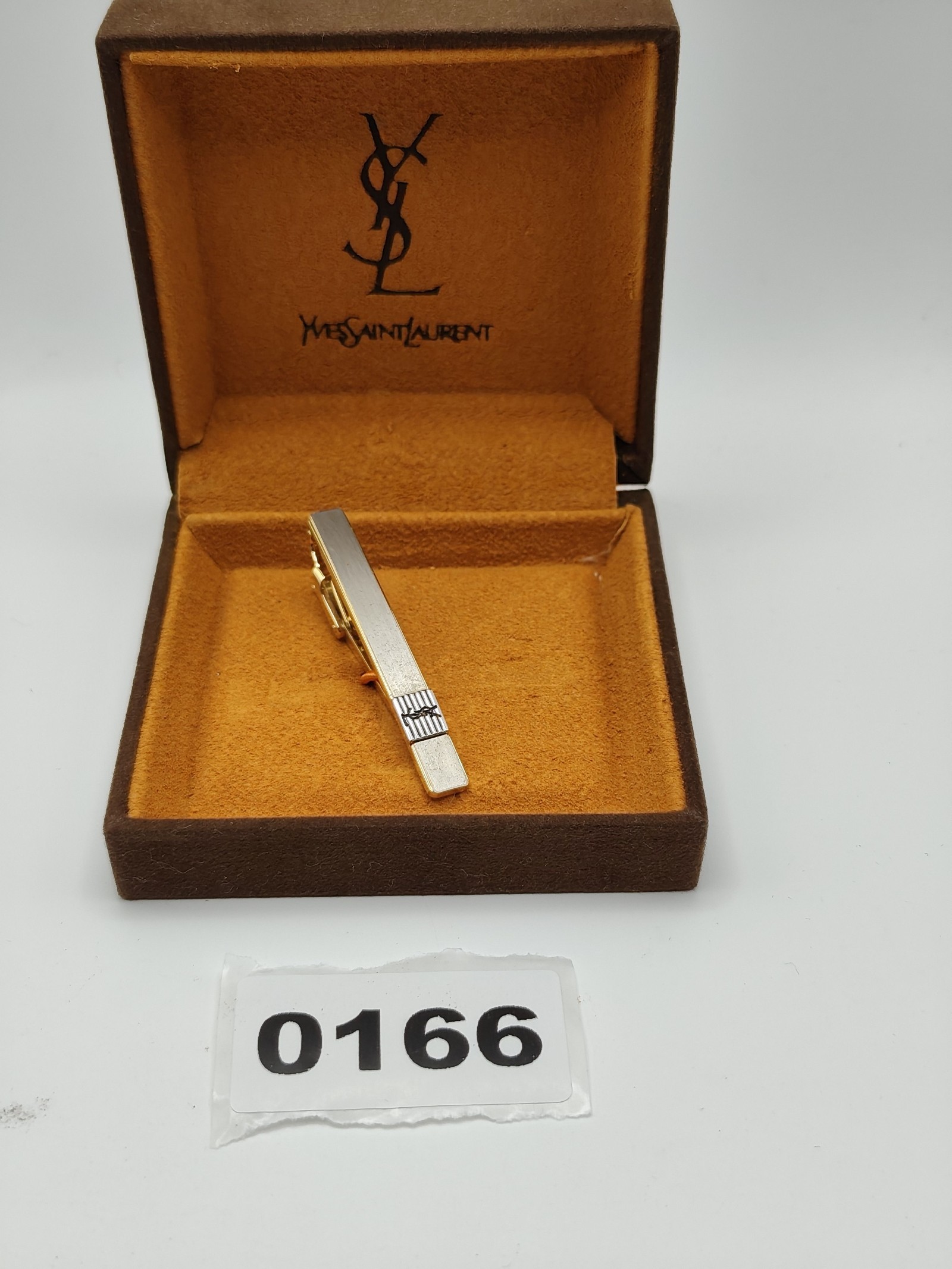 Yves Saint Laurent Men Gold Tone Tie Clip with Logo
