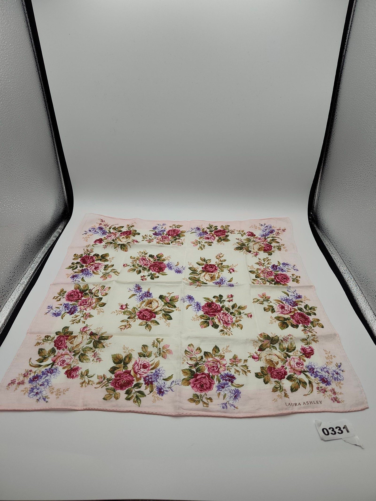 Laura Ashley Women's White & Pink Floral Cotton Handkerchief Other