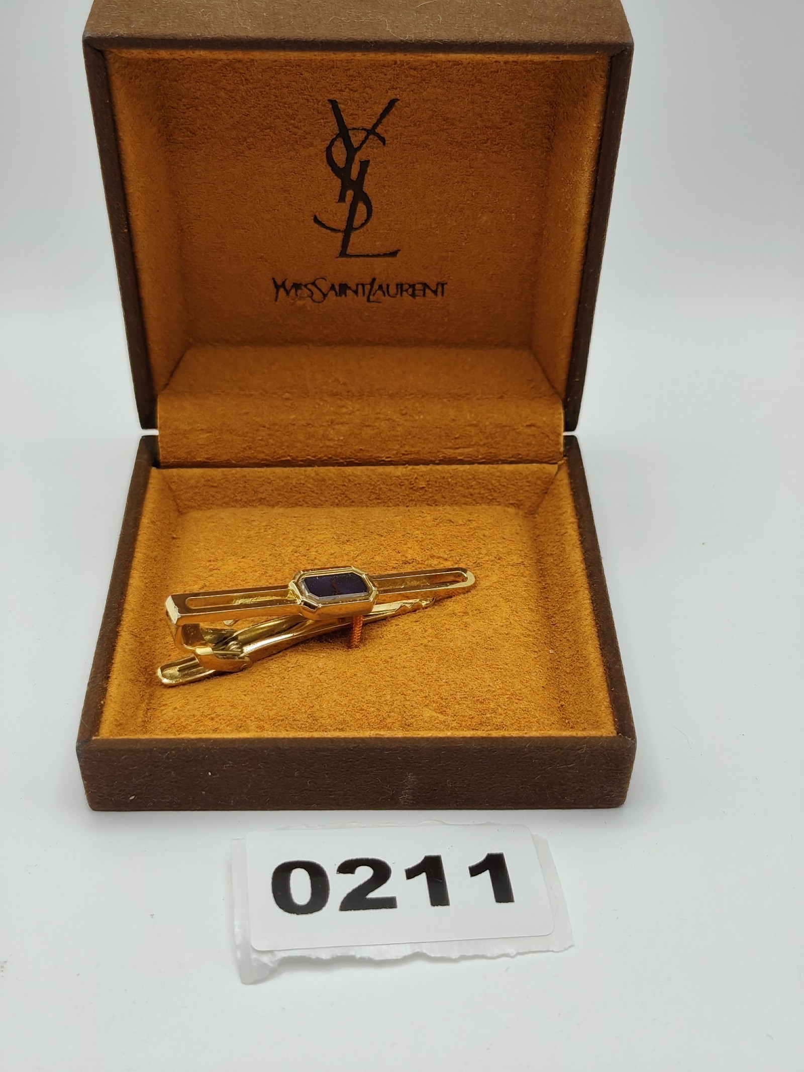 Yves Saint Laurent Gold & Blue Tie Clip Men Other 6.5 cm