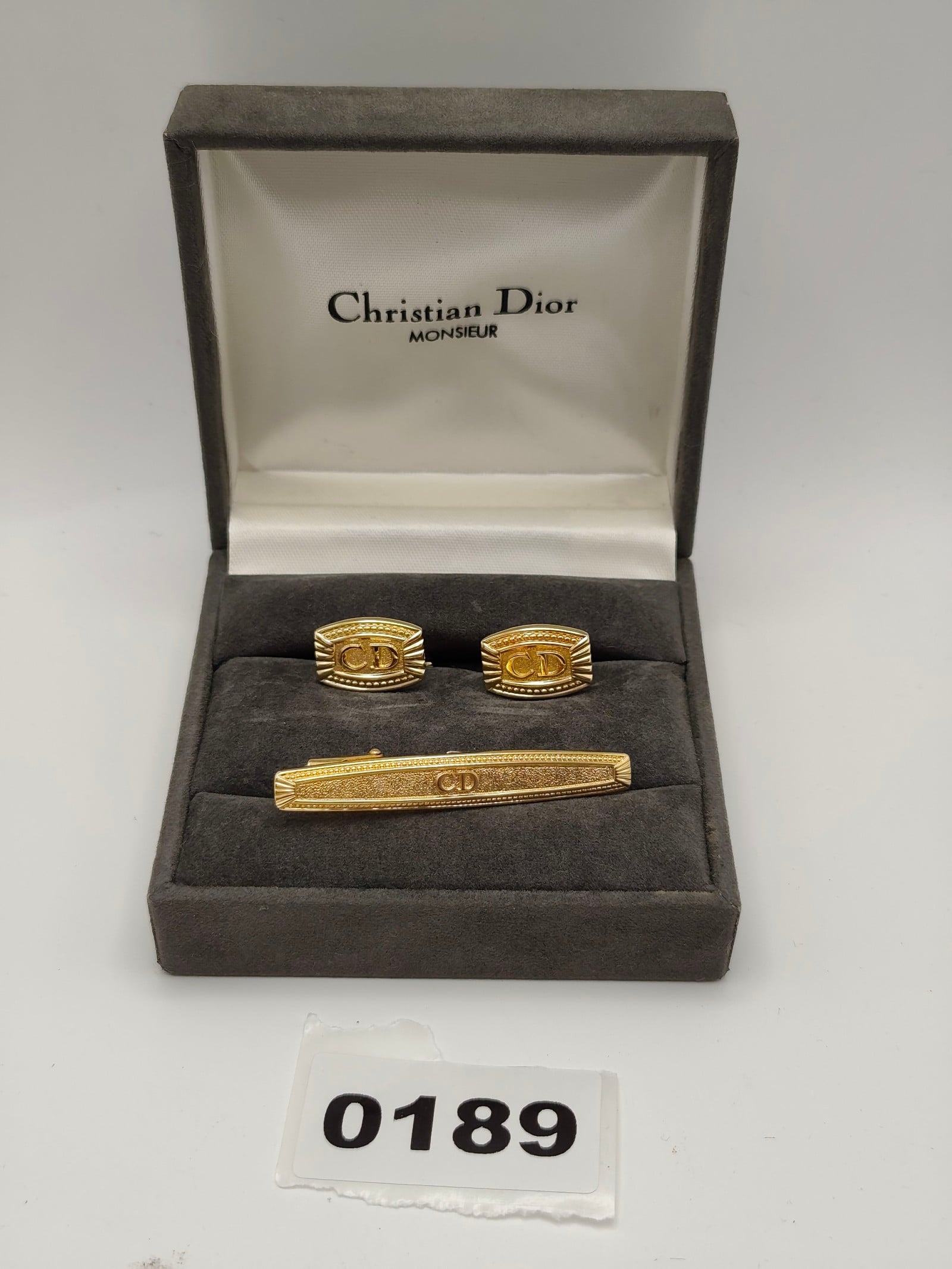 Christian Dior Gold Tone Monsieur Cufflinks & Tie Bar Set Other