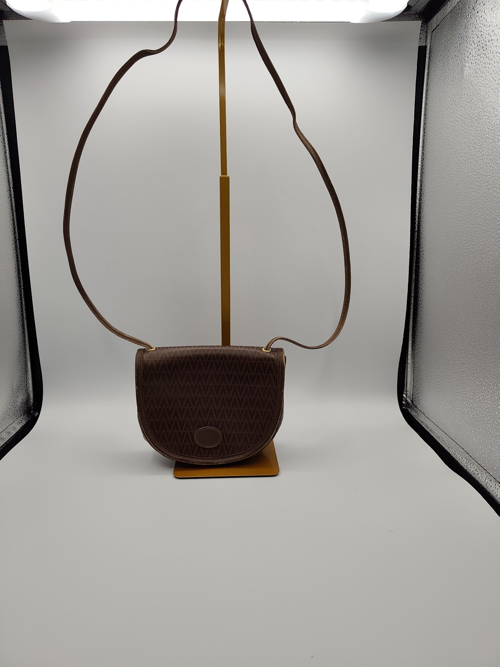 Valentino Brown Logo Crossbody Bag Medium Leather Trim