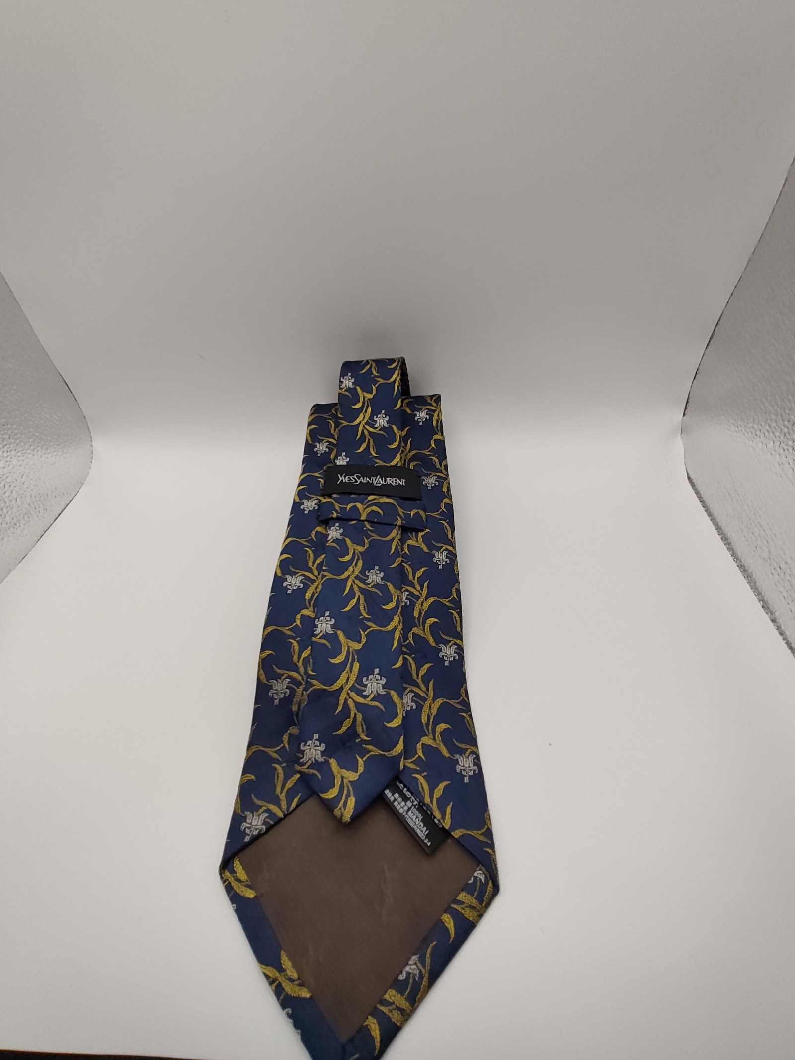 Yves Saint Laurent Blue, Yellow & White Silk Necktie