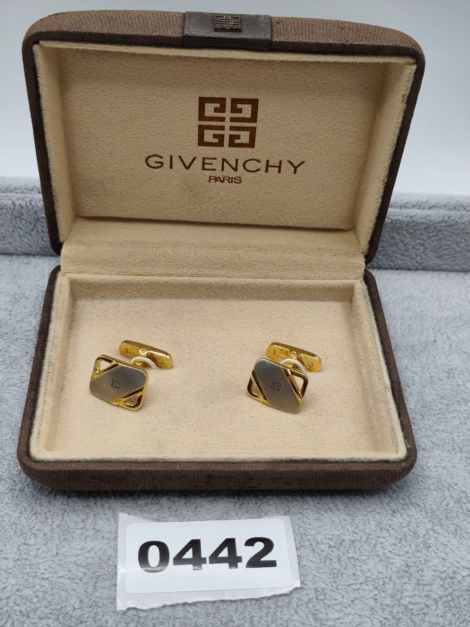 Givenchy Men Gold & Silver Tone Logo Cufflinks with Case Other