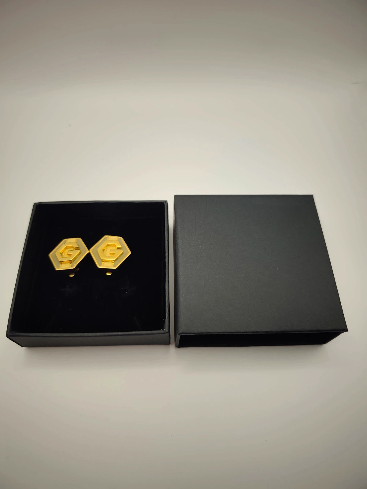 Vintage Givenchy 1977 Enamel Hexagonal Logo Clip-On Earrings 70s Couture
