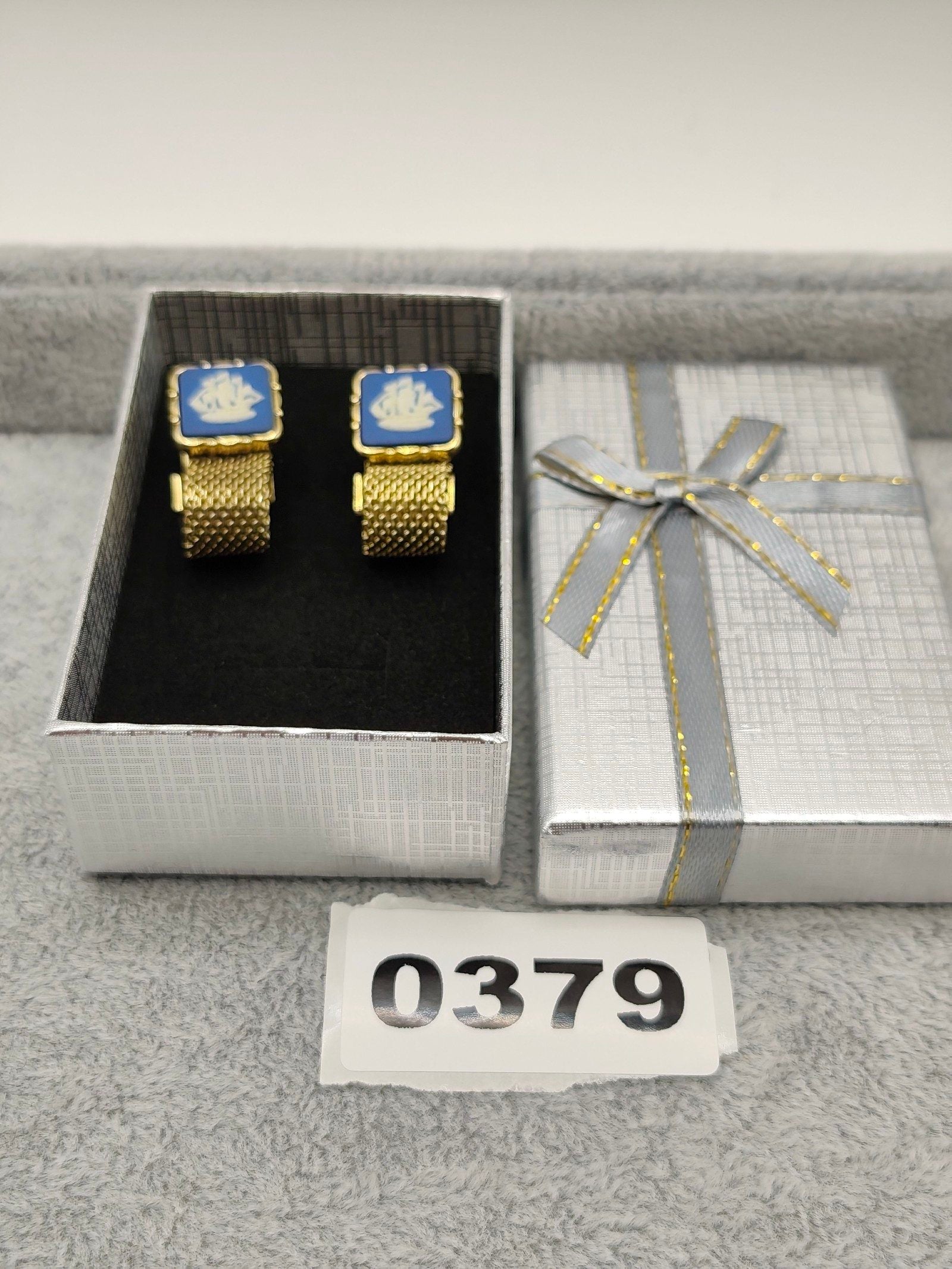 Wedgwood Vintage Gold Tone Blue & White Ship Cufflinks Men
