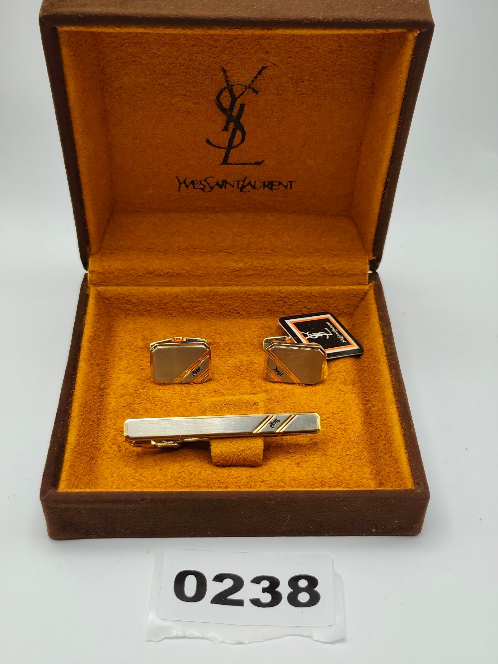 Yves Saint Laurent Two-Tone Gold & Silver Cufflinks & Tie Clip Set Other