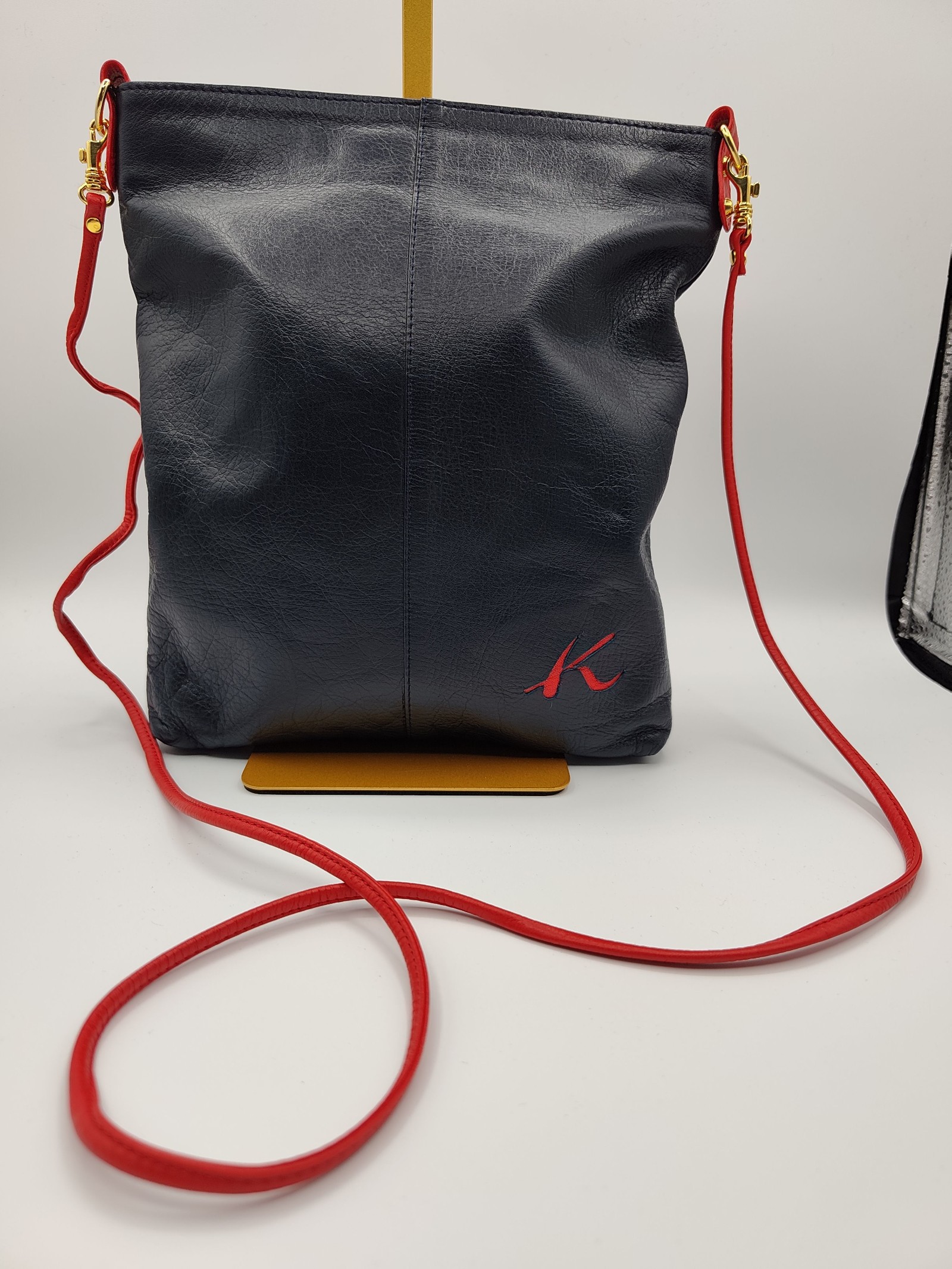 Kitamura Navy & Red Leather Crossbody Bag Other