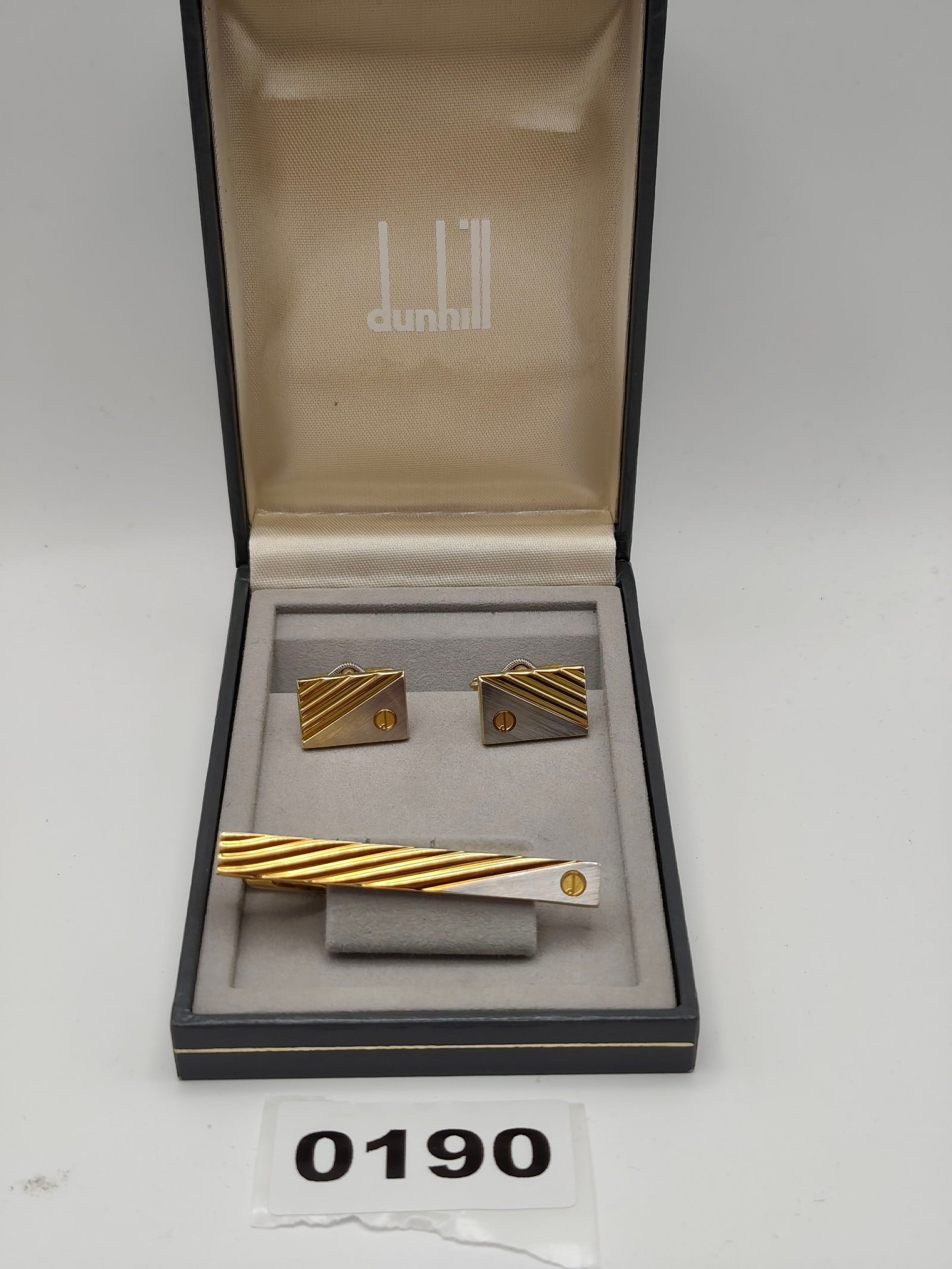 Dunhill Men Gold & Silver Tone Tie Clip & Cufflinks Set