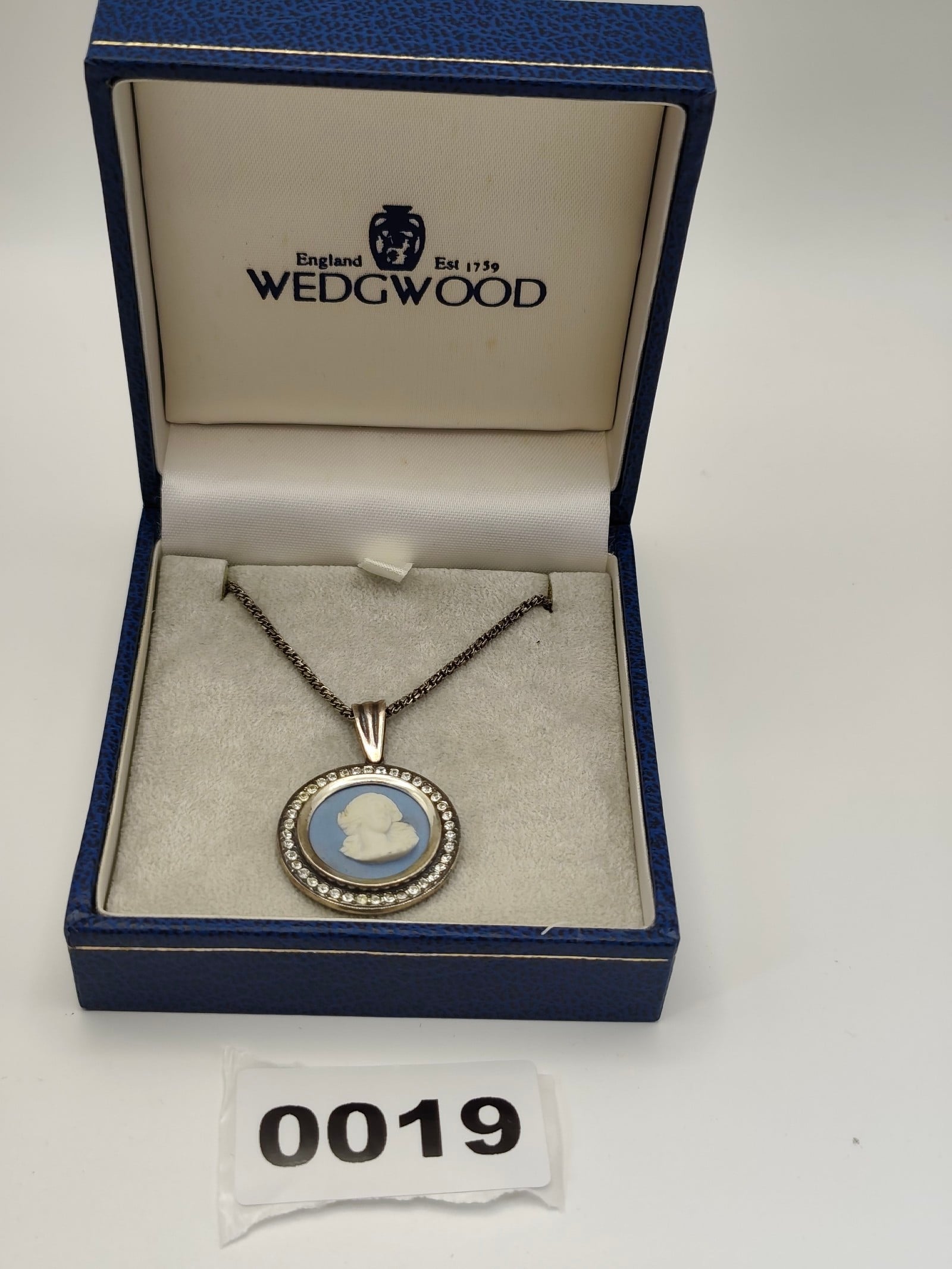 Wedgwood Blue & White Cameo Pendant Necklace with Rhinestones Other