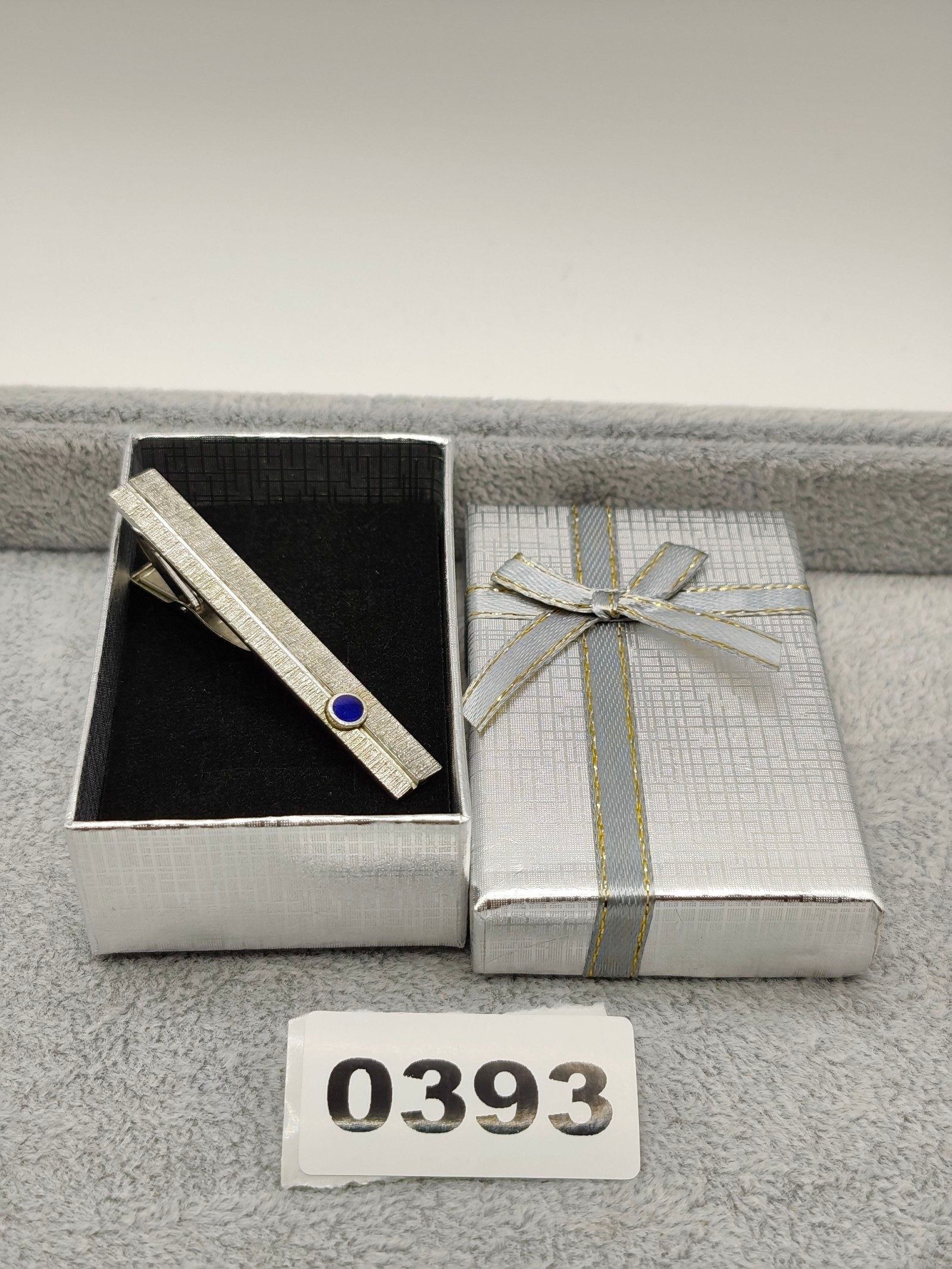Silver Tone & Blue Circle Men's Tie Clip 6 cm